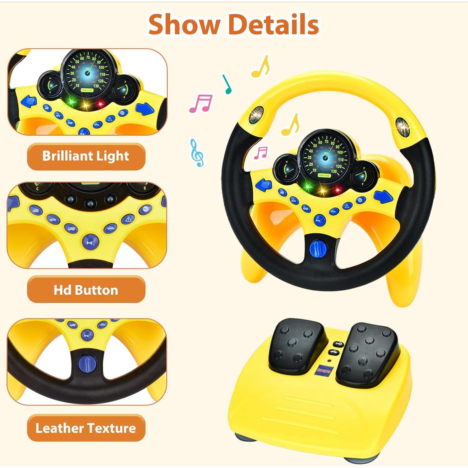 Volante JINren con Pedales y Luz para Niños Amarillo