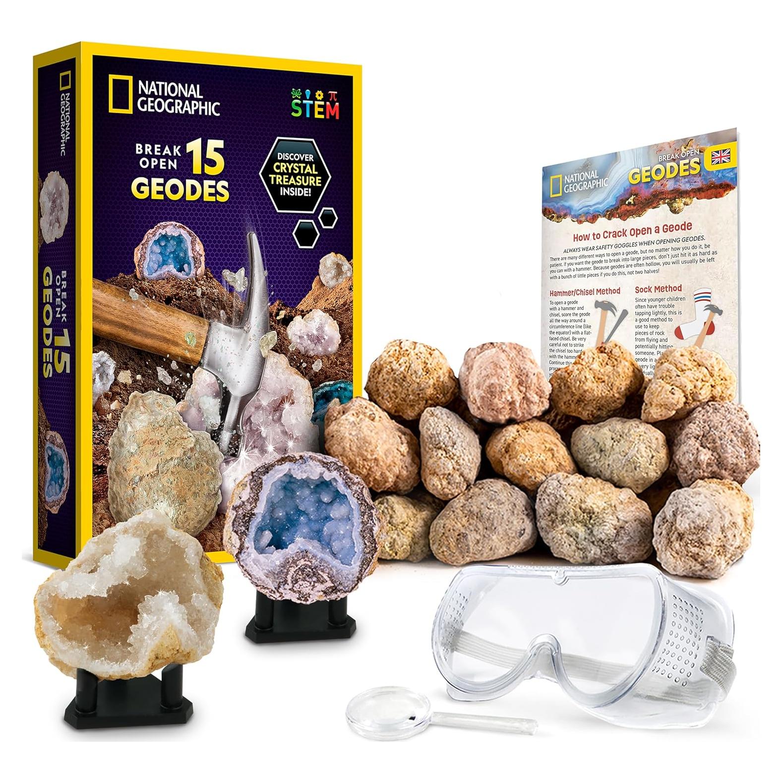 Kit de Ciencia National Geographic - Rompe 15 Geodas Premium