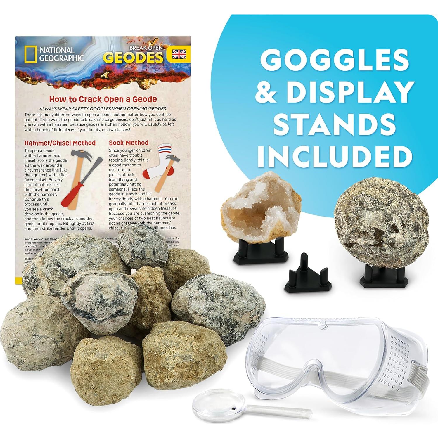 Kit de Ciencia National Geographic - Rompe 15 Geodas Premium