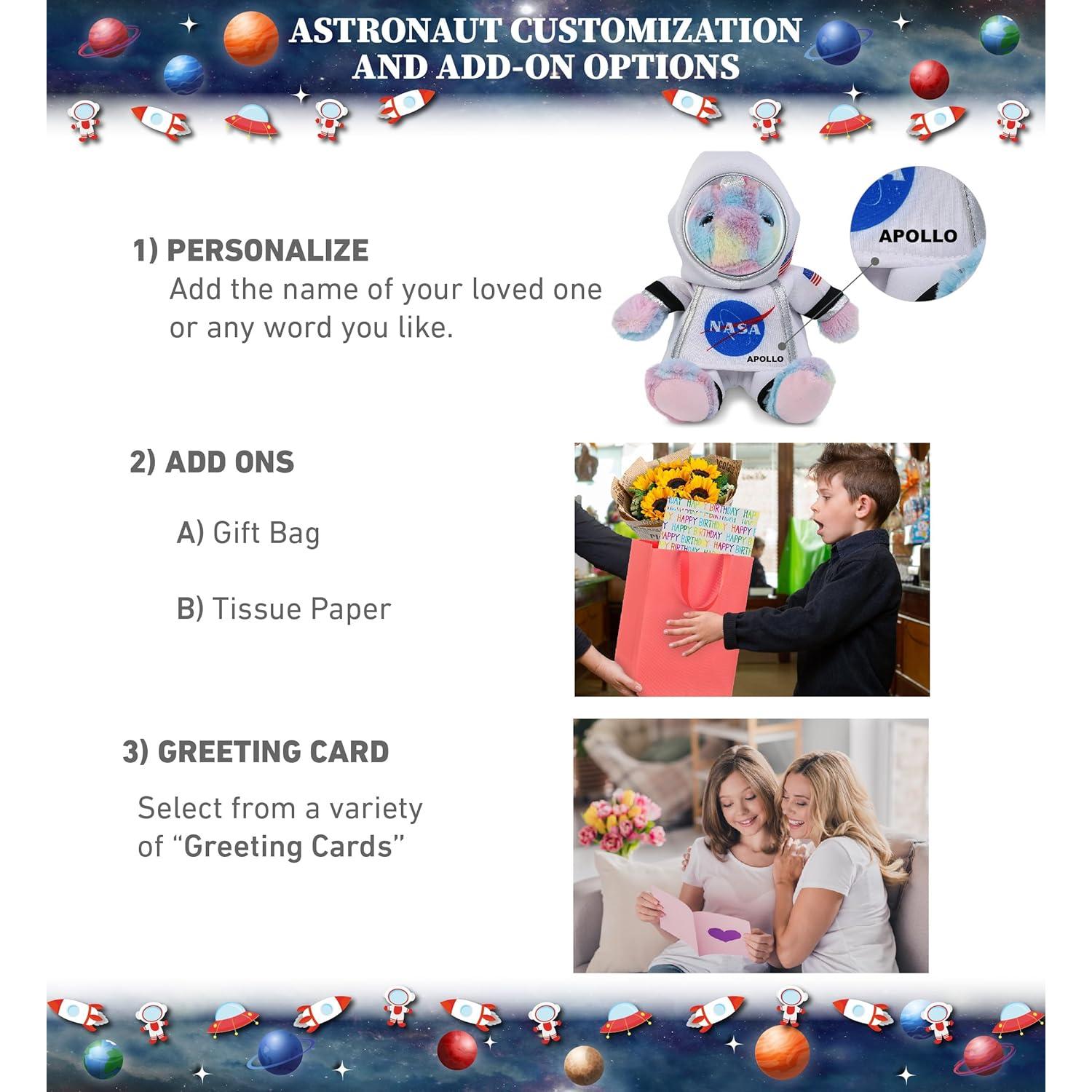 DolliBu Unicornio Arcoíris Astronauta Peluche 23 cm Personalizable