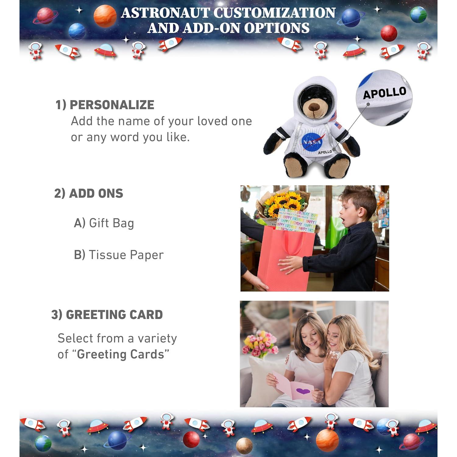 Oso Negro Astronauta DolliBu con Sudadera Cuadros Rojos 25 cm