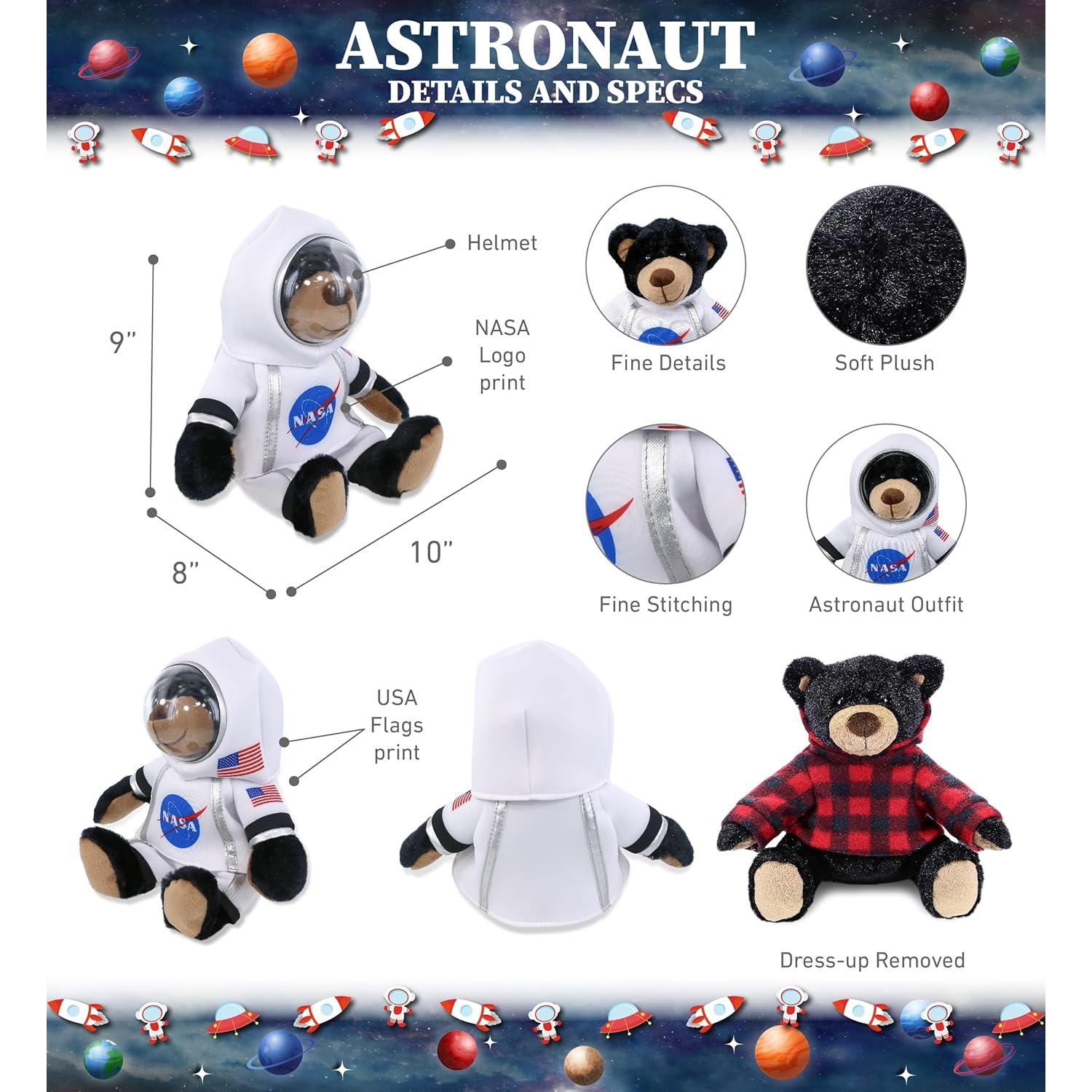 Oso Negro Astronauta DolliBu con Sudadera Cuadros Rojos 25 cm