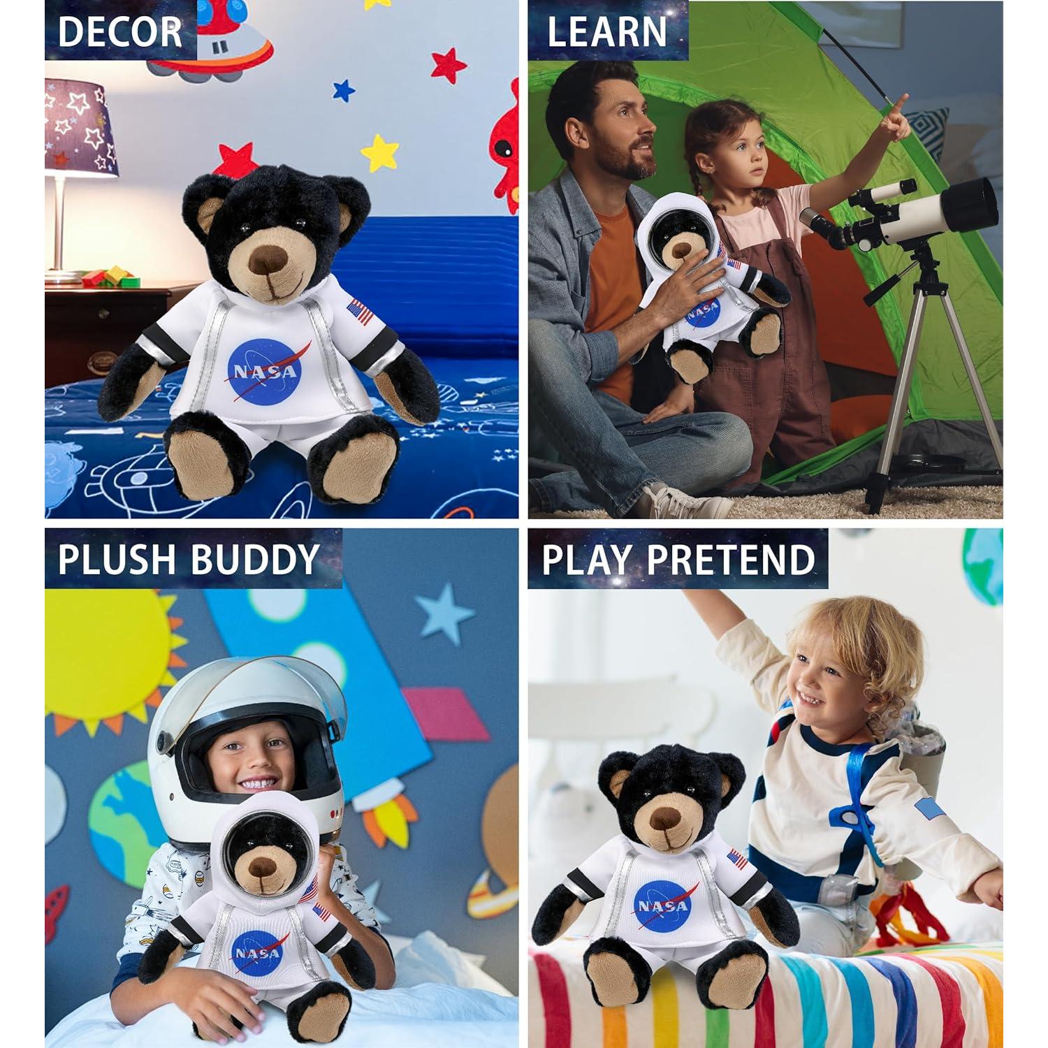 Oso Negro Astronauta DolliBu con Sudadera Cuadros Rojos 25 cm