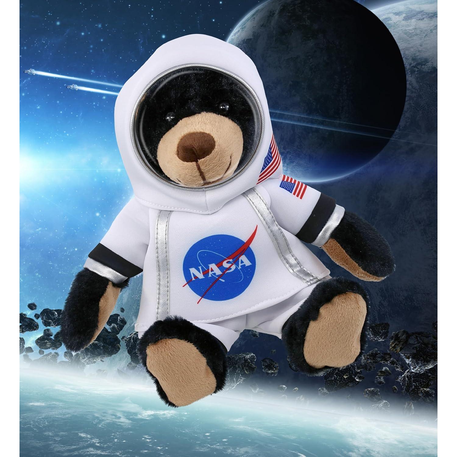 Oso Negro Astronauta DolliBu con Sudadera Cuadros Rojos 25 cm