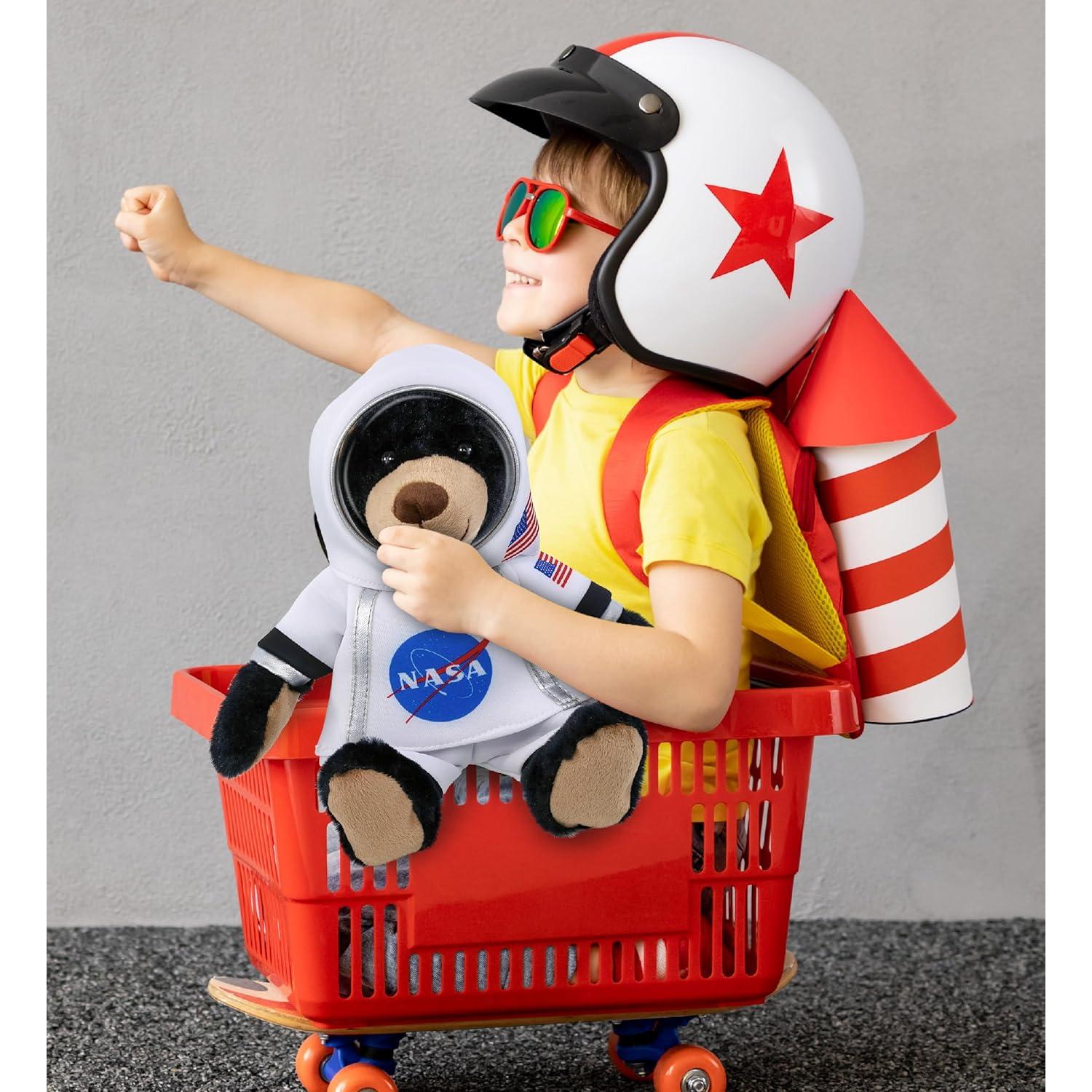 Oso Negro Astronauta DolliBu con Sudadera Cuadros Rojos 25 cm