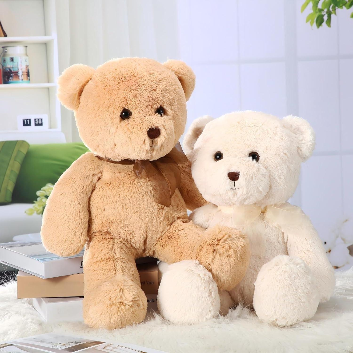 Osos de Peluche HyDren 45 cm Suaves Beige y Marrón Claro - 2 Pack