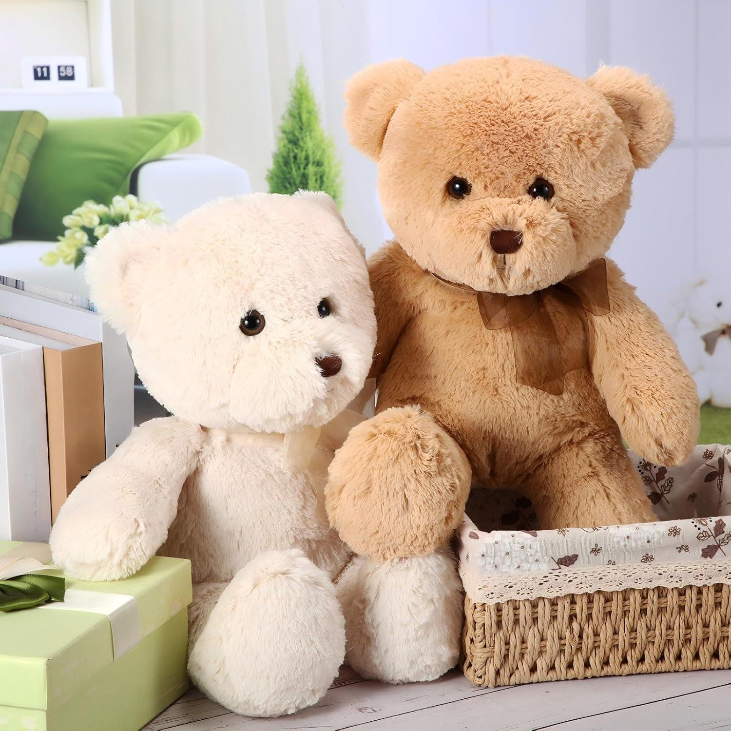 Osos de Peluche HyDren 45 cm Suaves Beige y Marrón Claro - 2 Pack