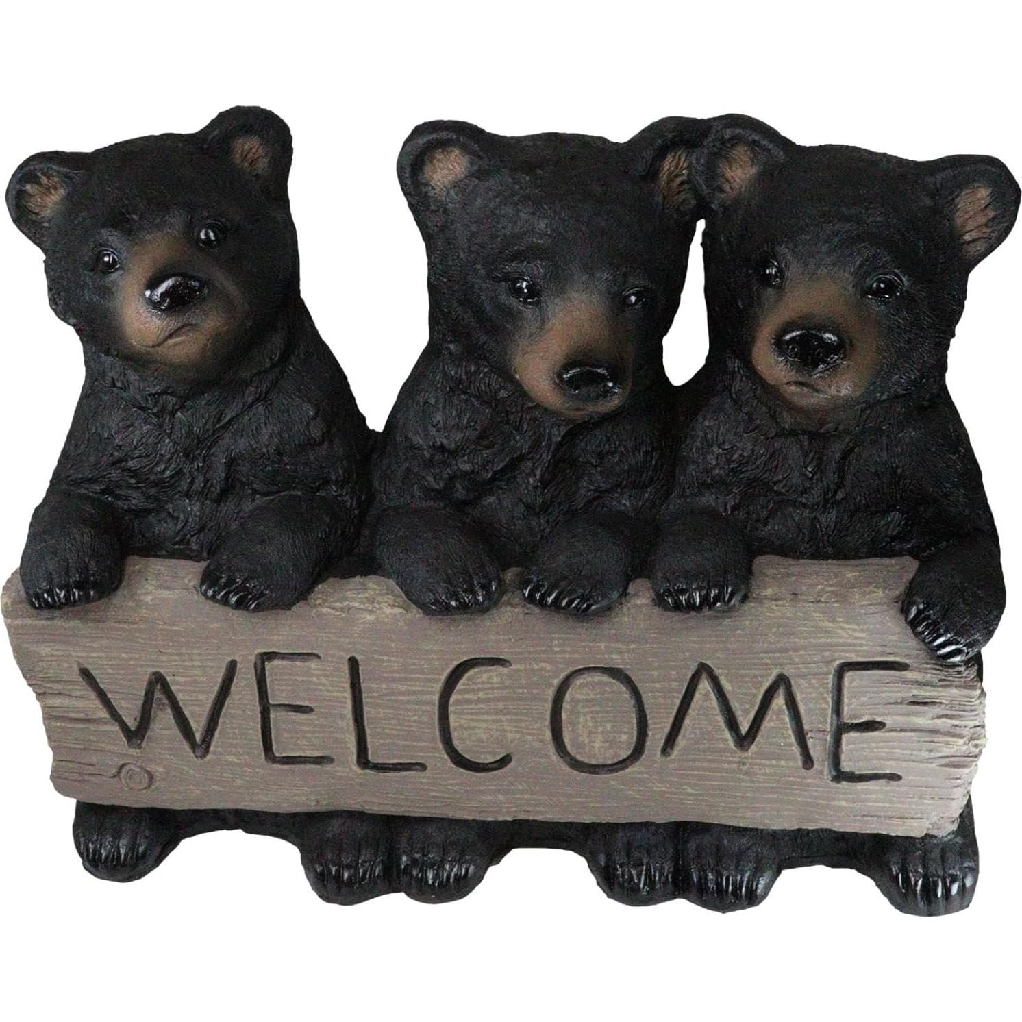 Estatua de Bienvenida 3 Osos Negros Juguetones Ebros 42x54 cm