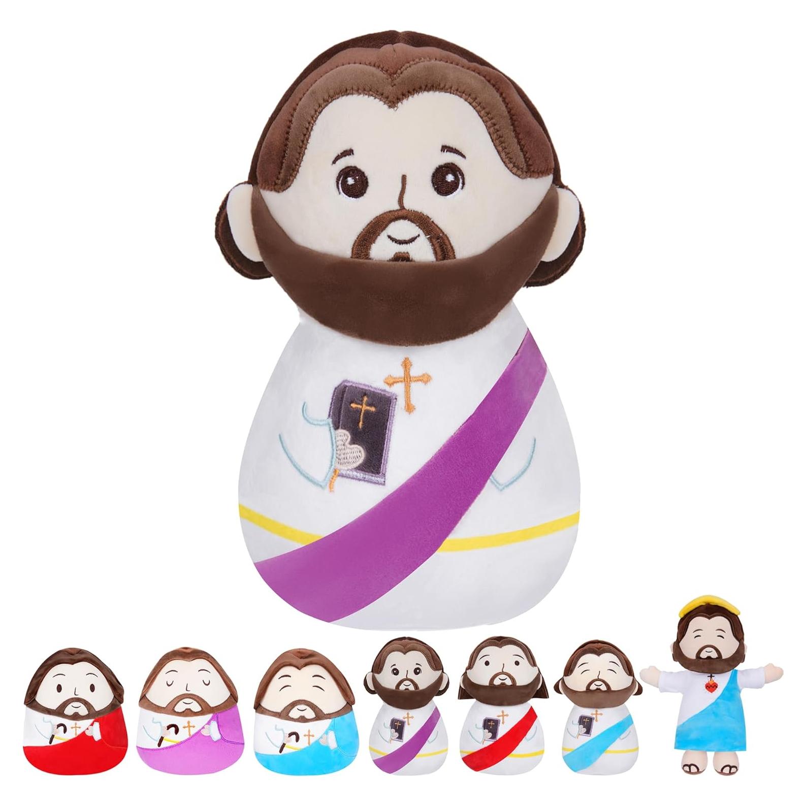 Animal de Peluche Jesús NIUBEHOHO 28 cm Morado con Biblia