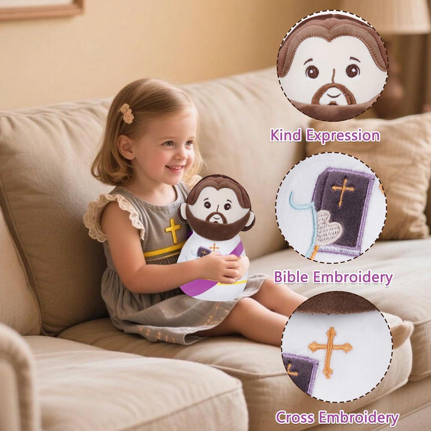Animal de Peluche Jesús NIUBEHOHO 28 cm Morado con Biblia