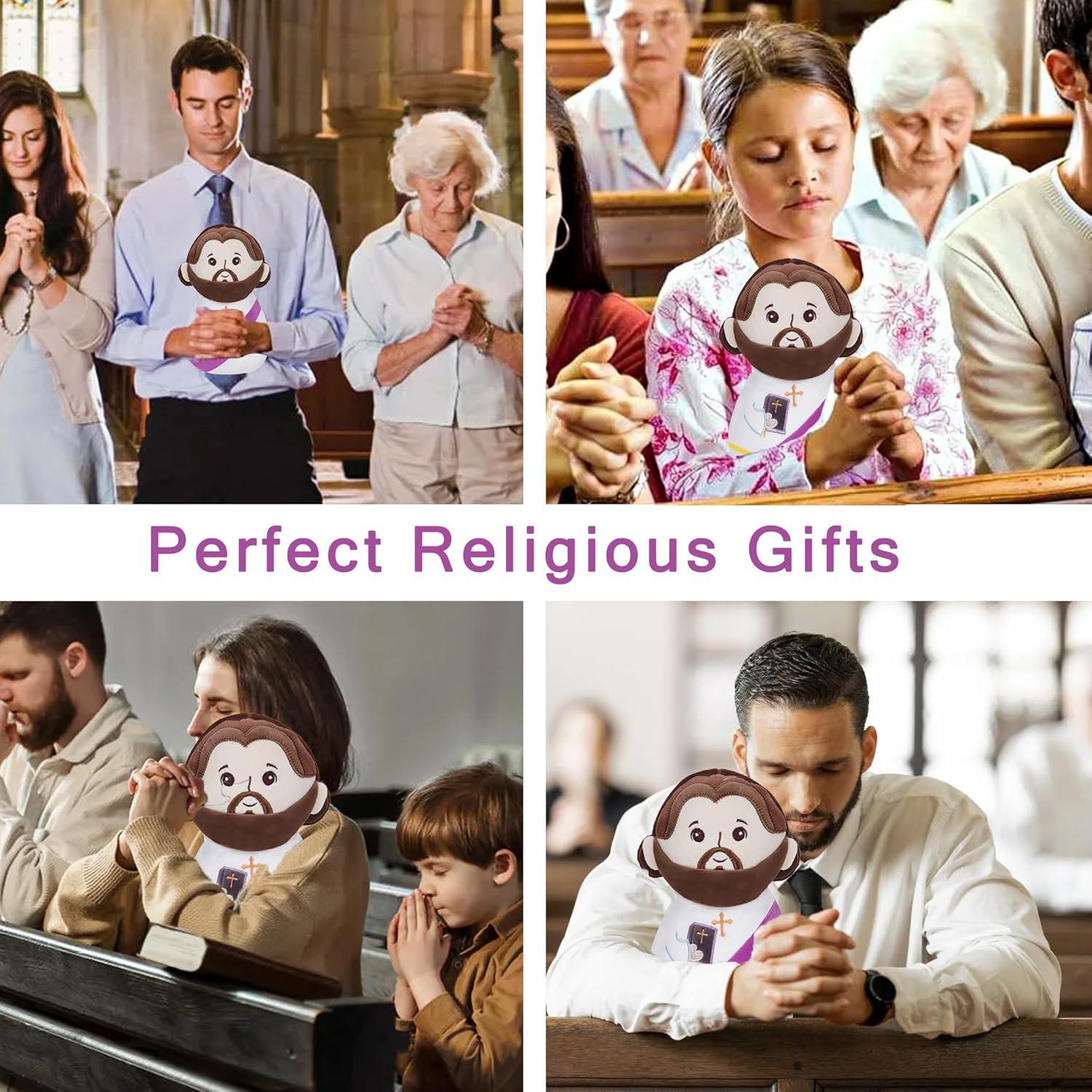 Animal de Peluche Jesús NIUBEHOHO 28 cm Morado con Biblia