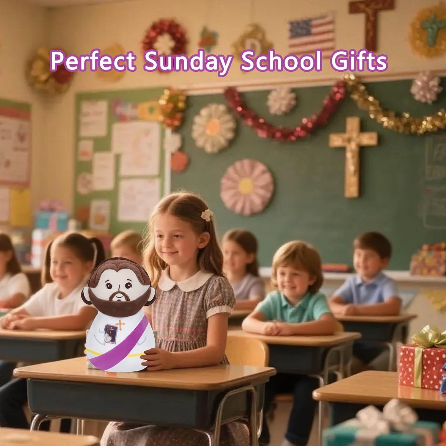 Animal de Peluche Jesús NIUBEHOHO 28 cm Morado con Biblia