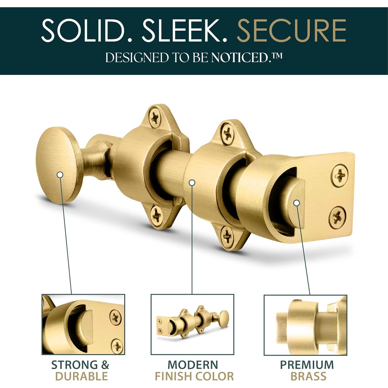 Cerrojo Deslizante Mega Manijas 4 cm Latón Satinado Fácil Instalación