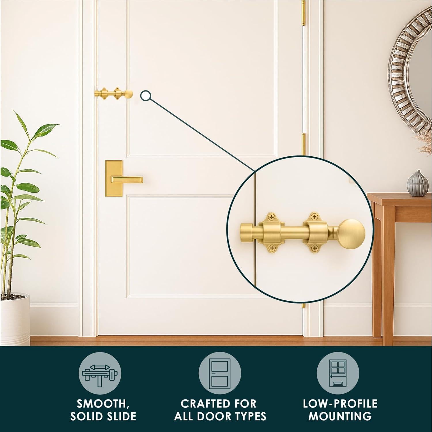 Cerrojo Deslizante Mega Manijas 4 cm Latón Satinado Fácil Instalación