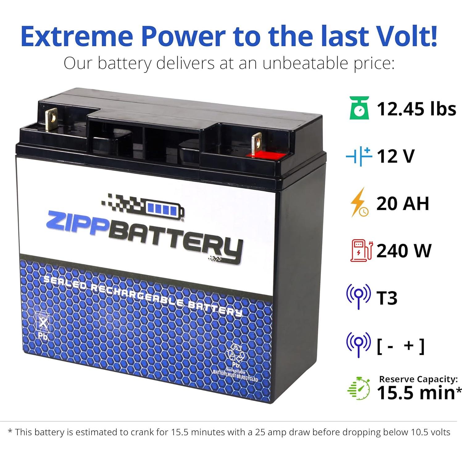 Batería Zipp 12V 20Ah SLA Recargable para Alarmas y Scooters