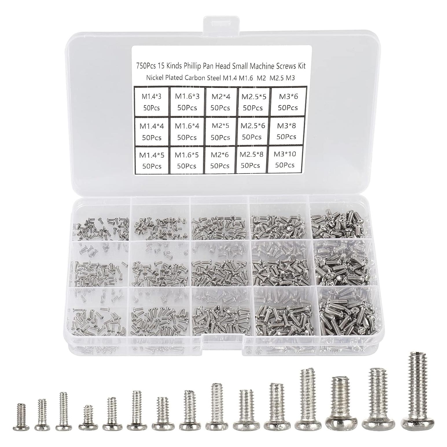 Kit de 750 Tornillos M1.4 a M3 Phillips HanTof para Mini Equipos