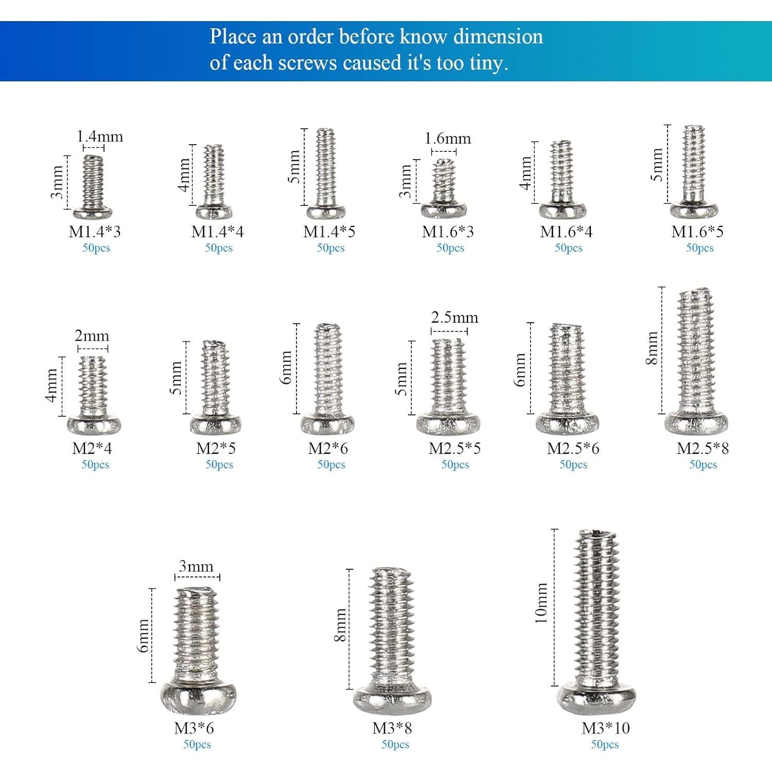 Kit de 750 Tornillos M1.4 a M3 Phillips HanTof para Mini Equipos