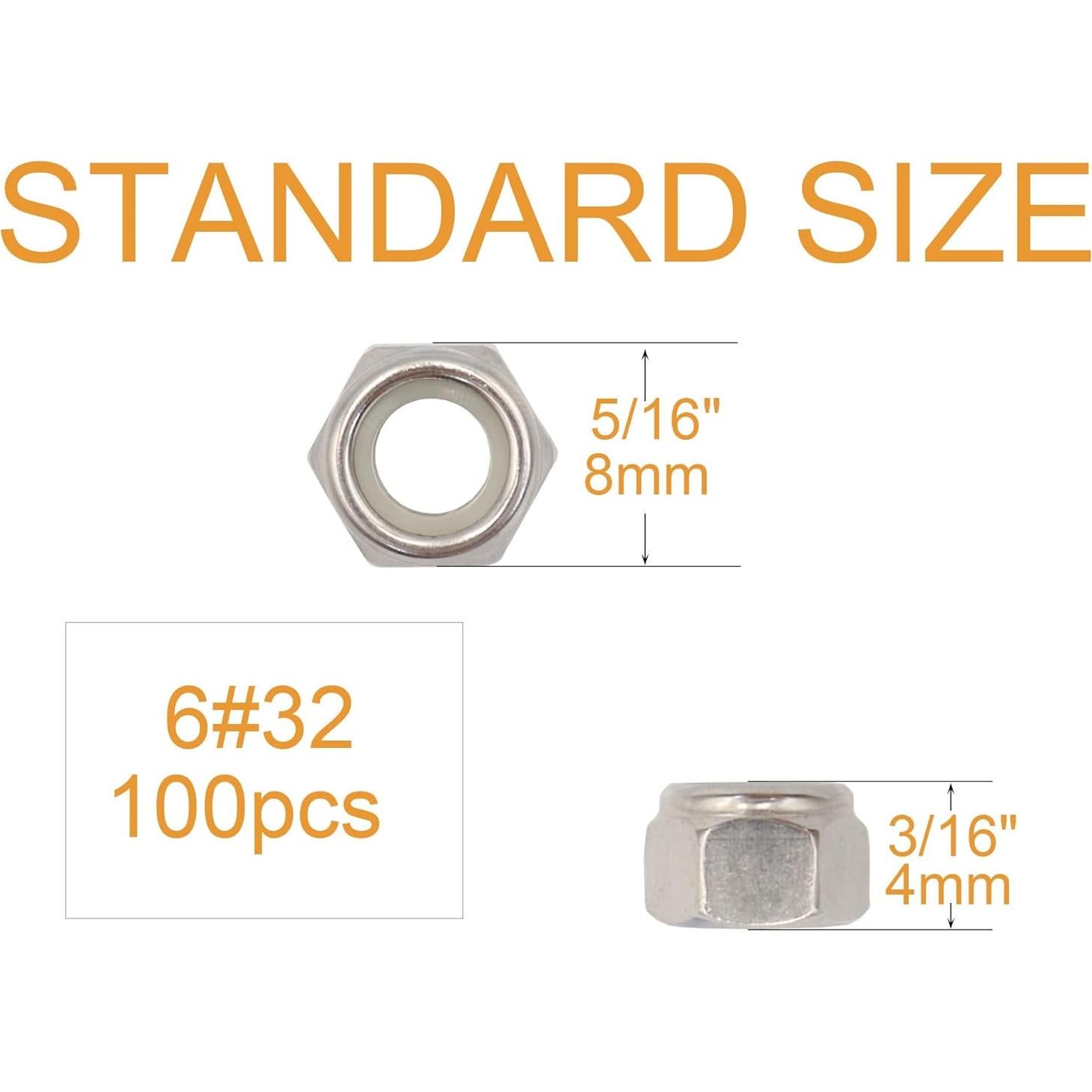 Tuercas de Bloqueo de Nylon 6-32 binifiMux 100 Piezas Acero Inoxidable