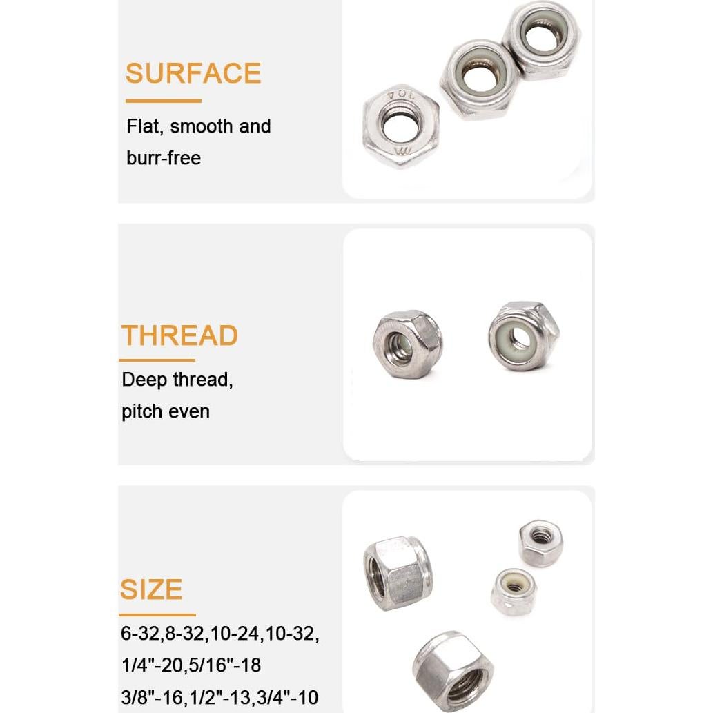 Tuercas de Bloqueo de Nylon 6-32 binifiMux 100 Piezas Acero Inoxidable