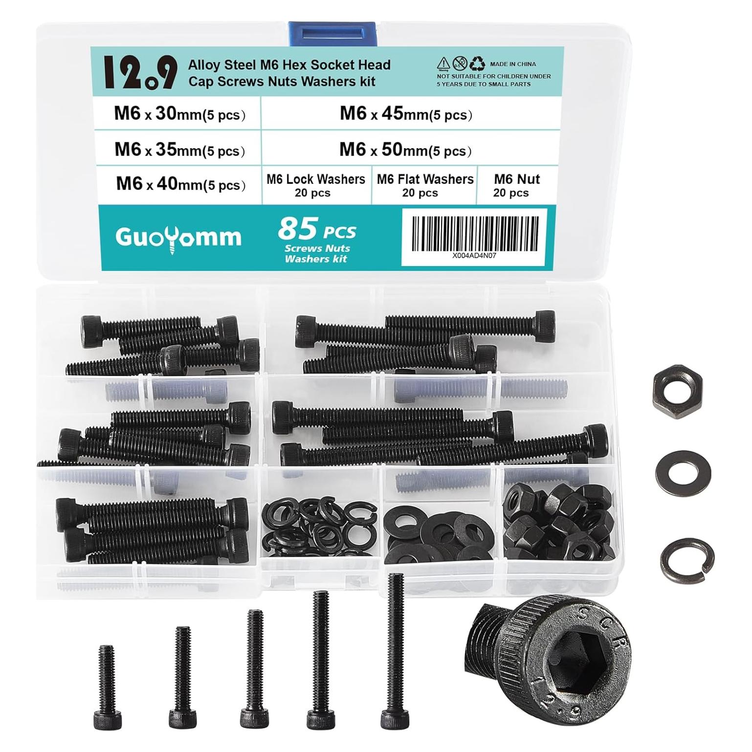 Kit de Tornillos M6 85 PCS Acero Aleado Grado 12.9 Hexagonal