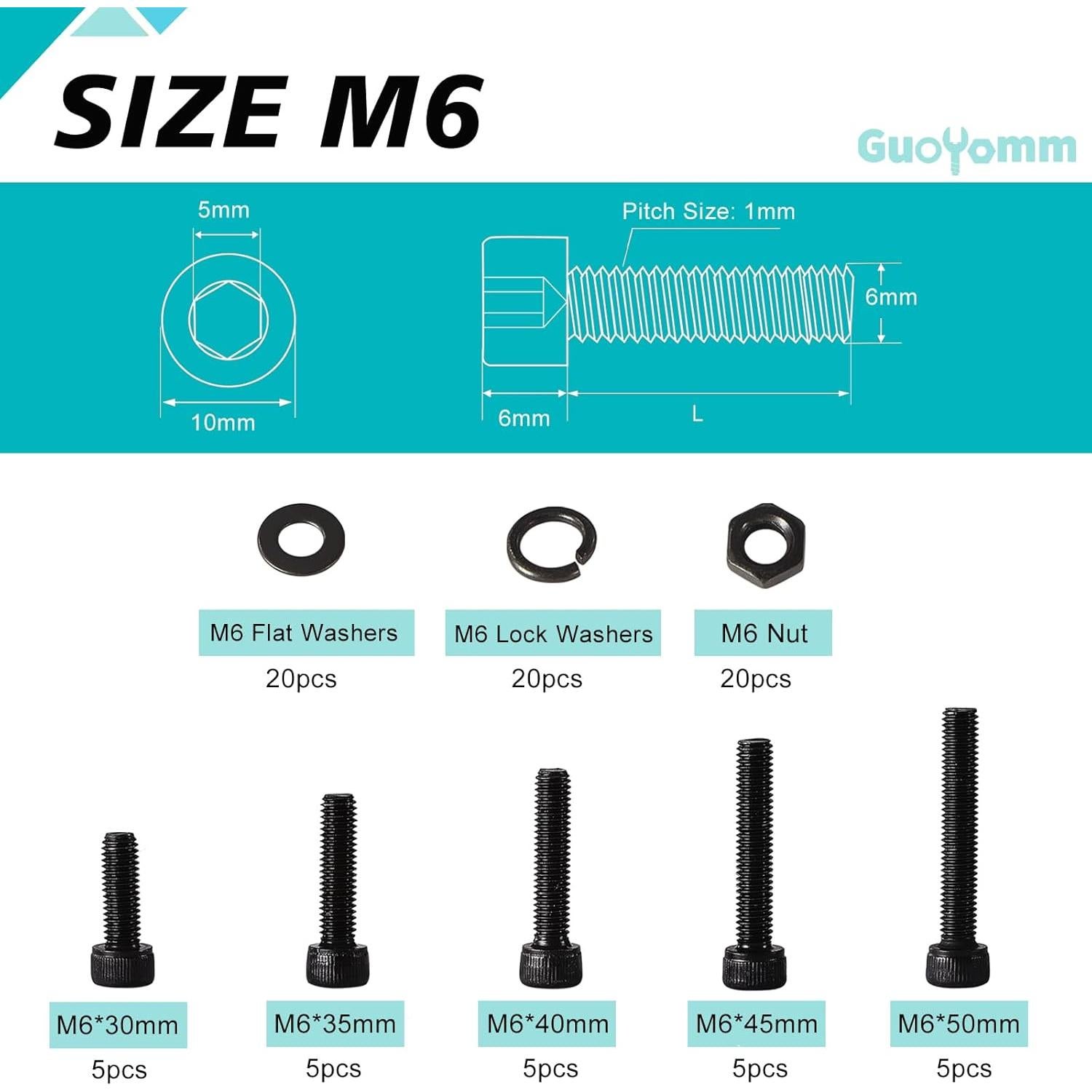 Kit de Tornillos M6 85 PCS Acero Aleado Grado 12.9 Hexagonal