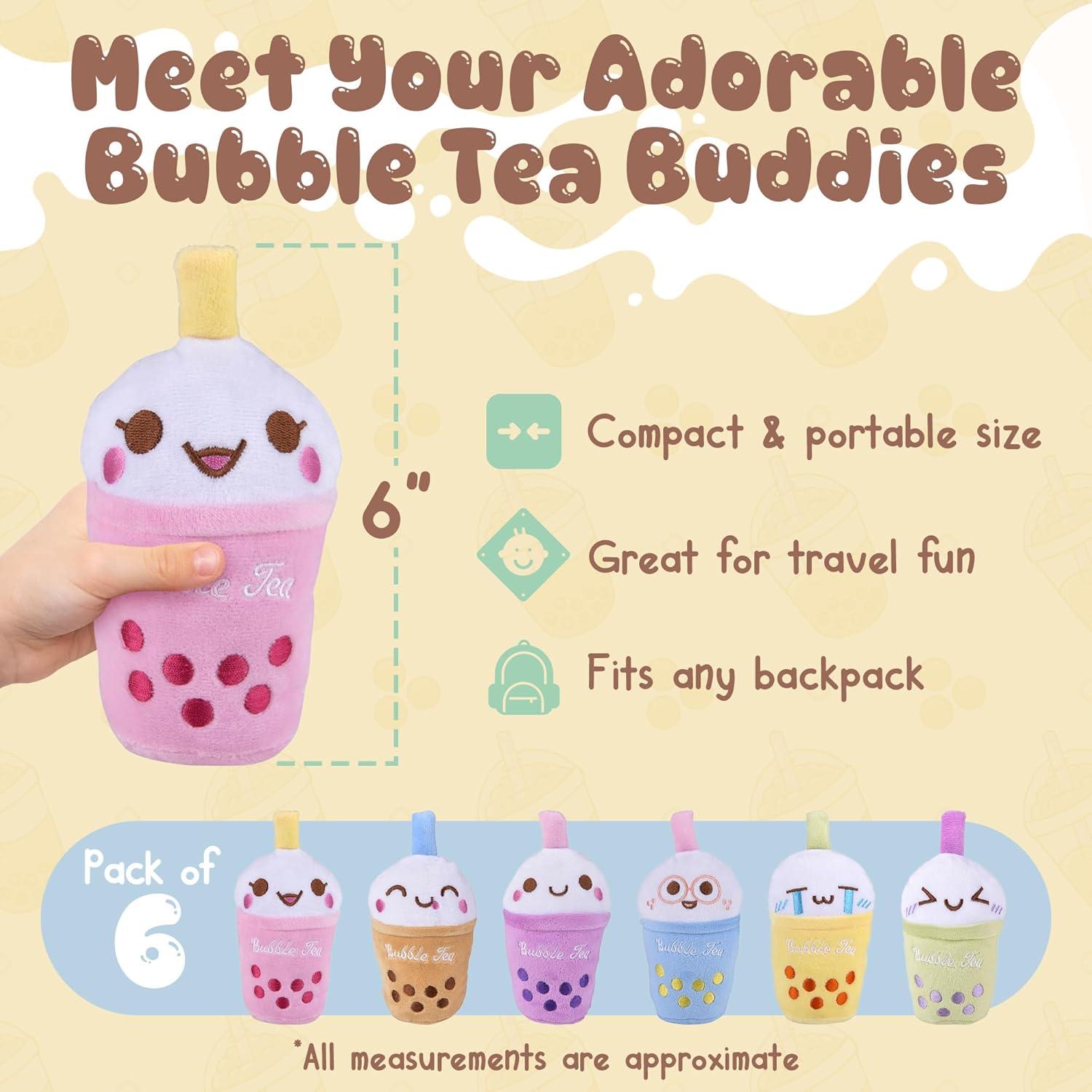 Forest & Twelfth 6 Pack Bubble Tea Plush Toys for Kids - 6" Bubble Tea Plush, Plush Toy, Bubble Tea Pillow Makes Great Decor Addition for The Home, Cute Bubble Tea Stuffed Animal