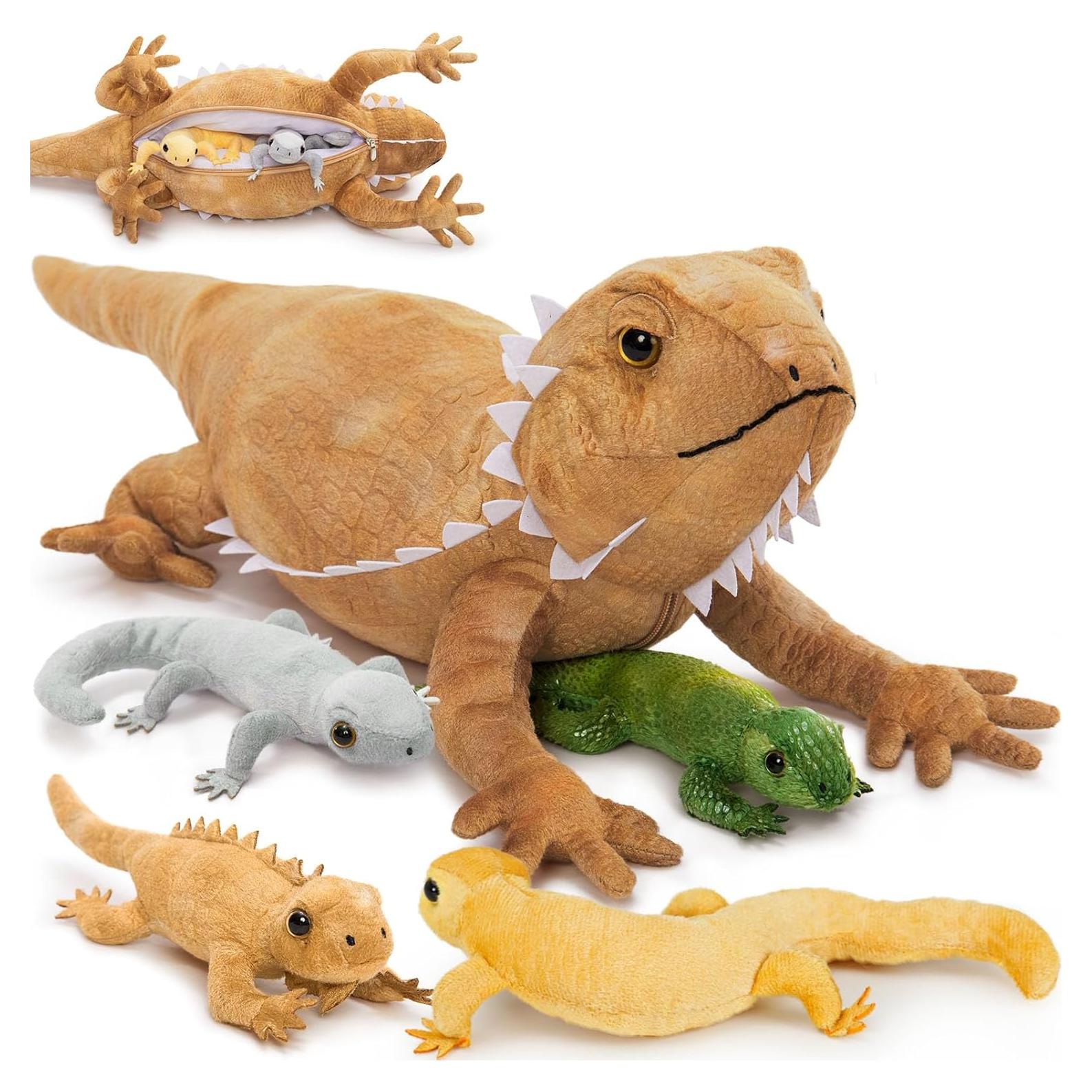 Lagarto de Peluche Tezituor con 4 Bebés Realista 67 cm