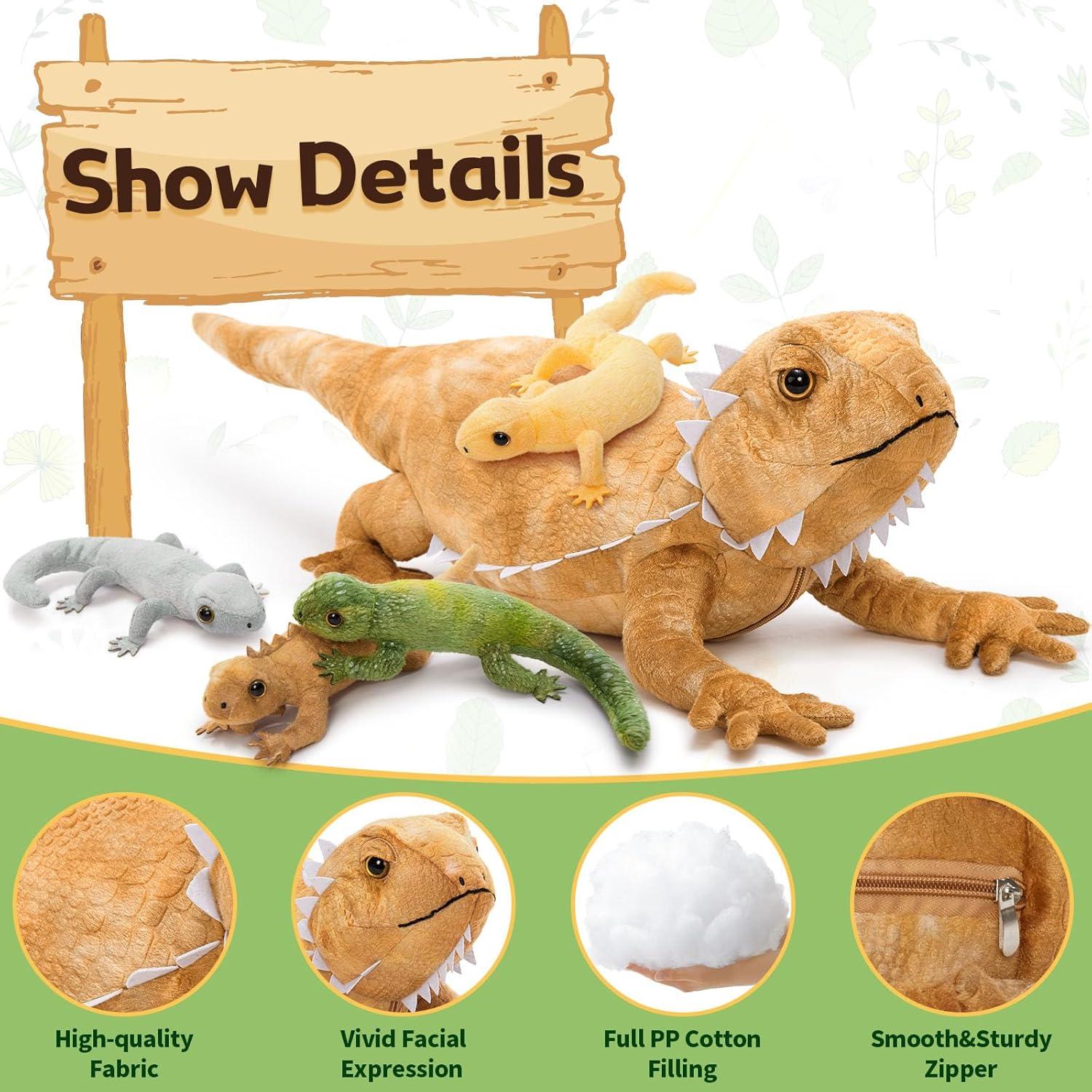 Lagarto de Peluche Tezituor con 4 Bebés Realista 67 cm