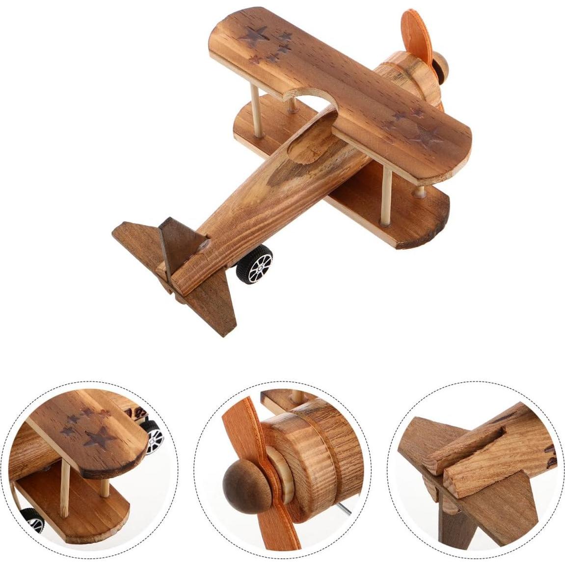 Modelo de Avión de Madera Vintage TOYANDONA 19x14.5cm