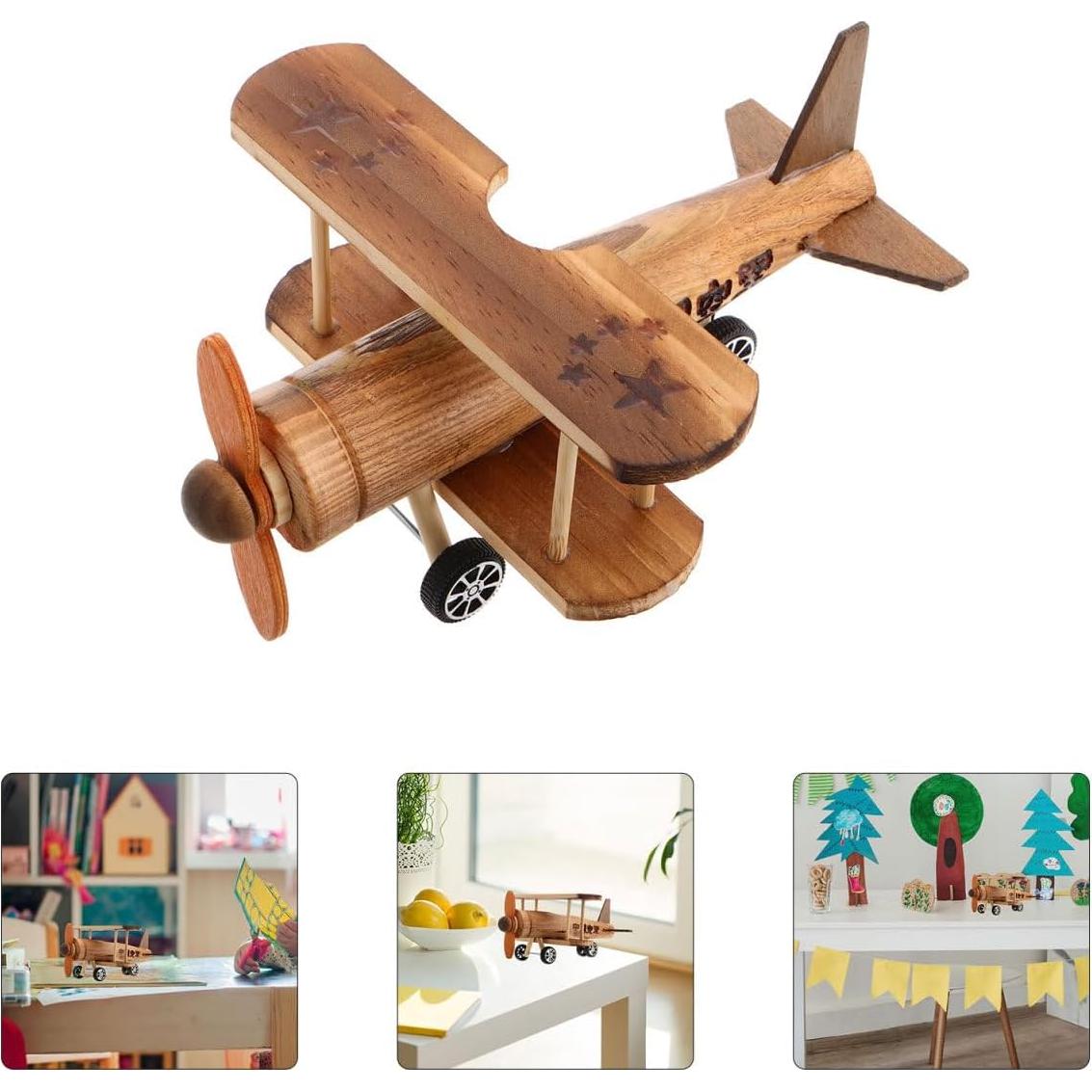 Modelo de Avión de Madera Vintage TOYANDONA 19x14.5cm
