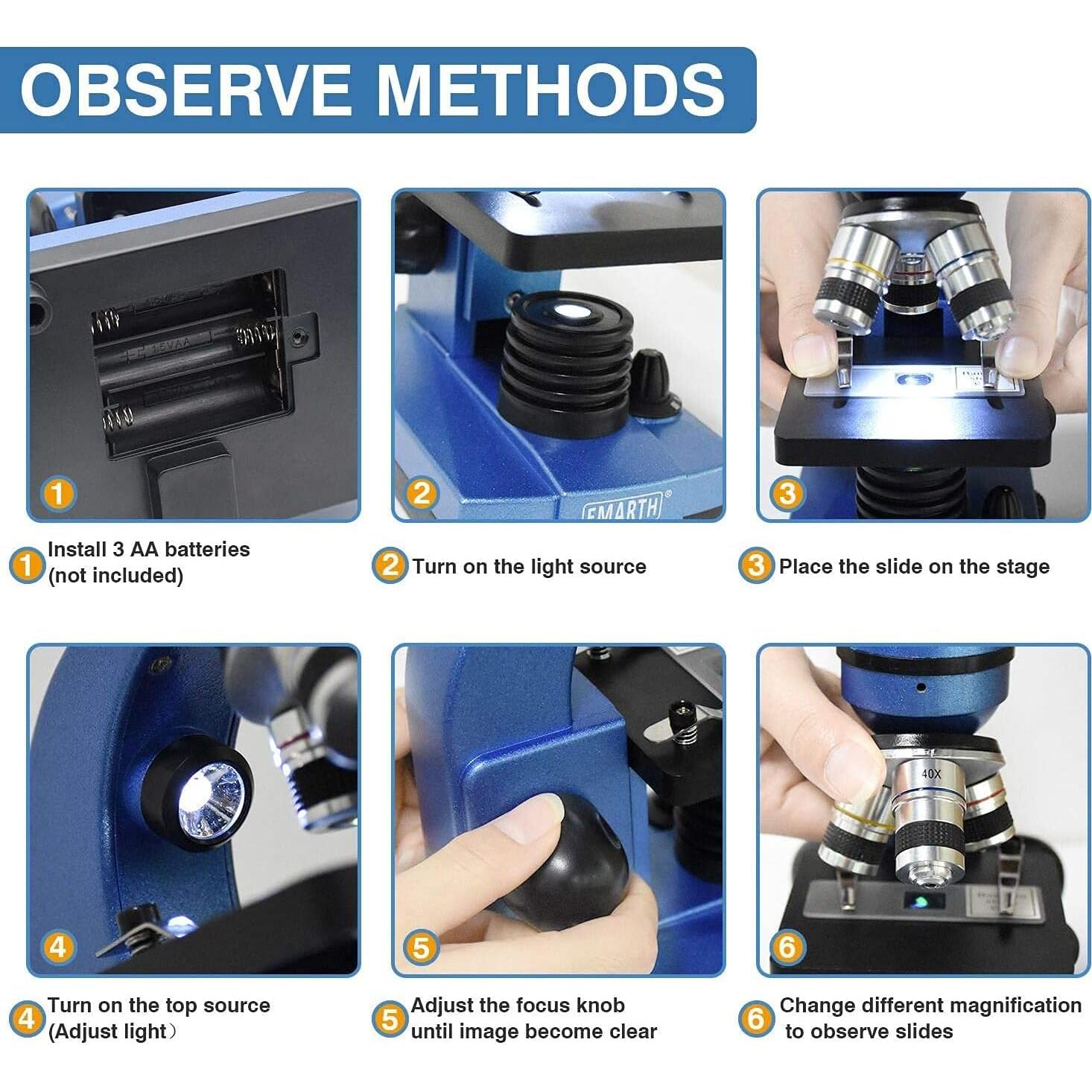 Microscopio para Niños Emarth 40X-1000X con 52 Piezas