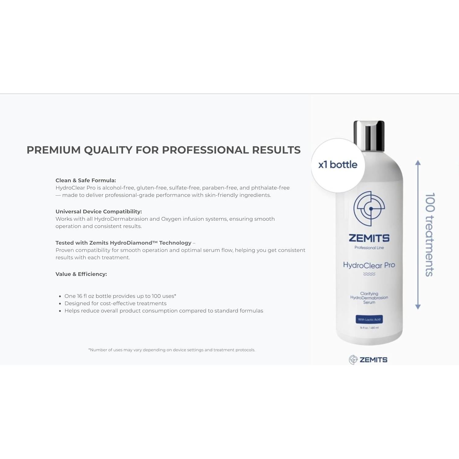 Zemits HydroClear Pro Suero Hidrodermoabrasión 473 ml