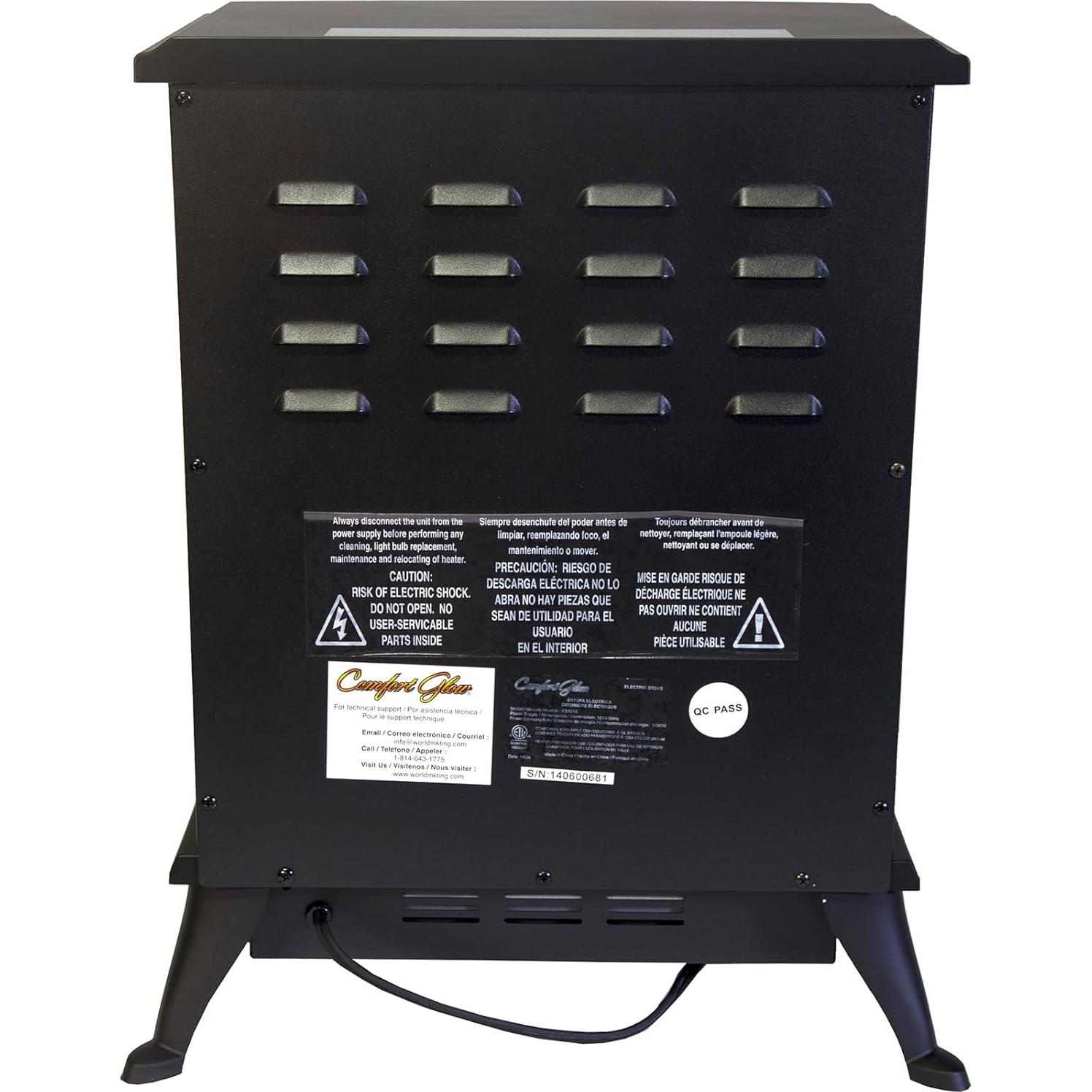 Estufa Eléctrica Comfort Glow ES4215 Negra, 1500W, 46.5 m²