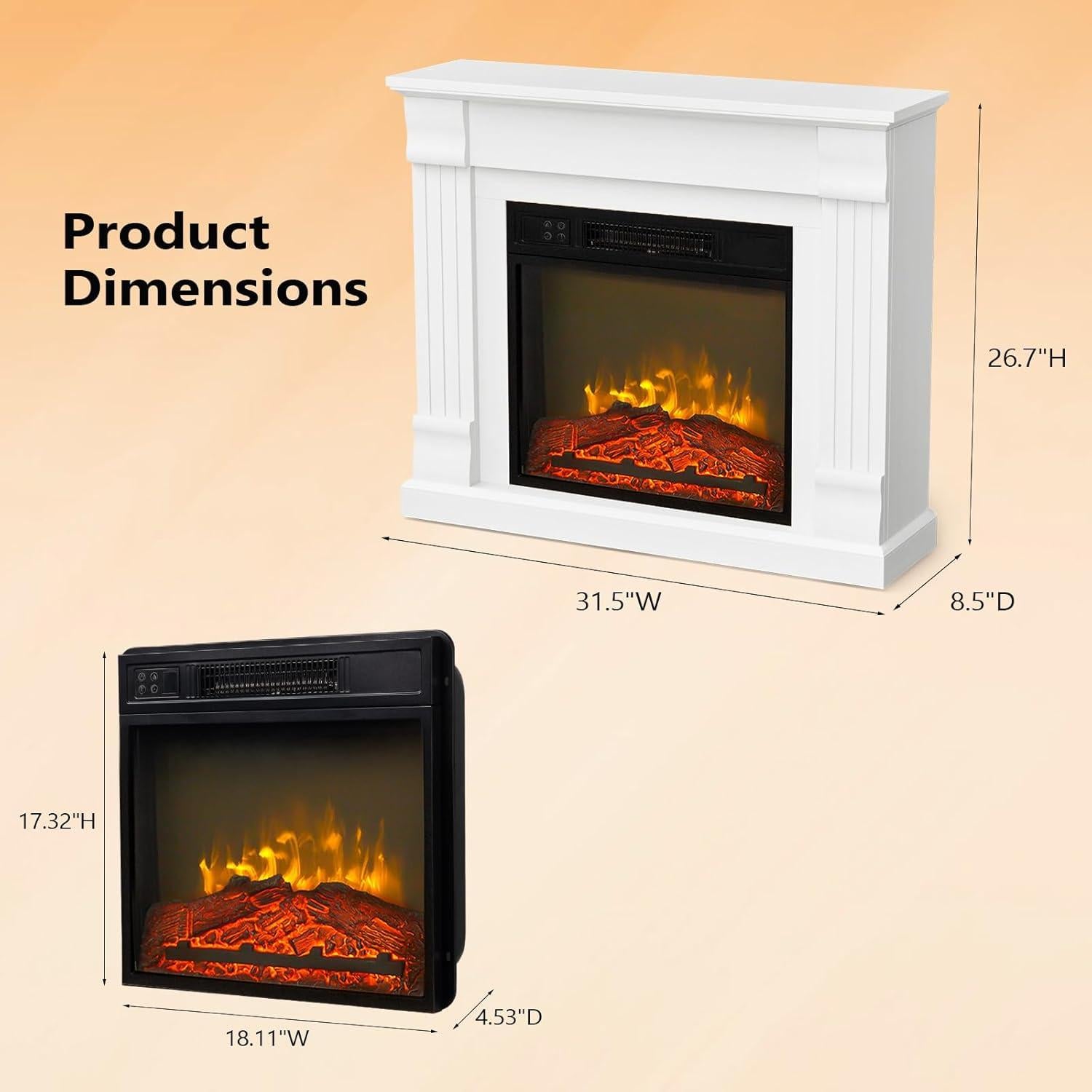 Chimenea Eléctrica ROVSUN 32" con Control Remoto y Manto