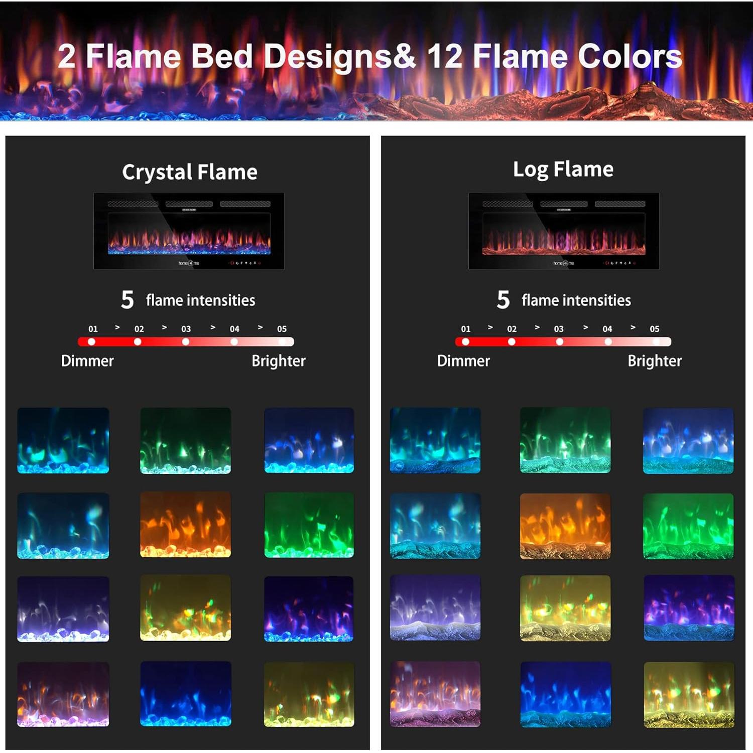 Chimenea Eléctrica Home4me 91.4x43.2cm 750/1500W Ajustable