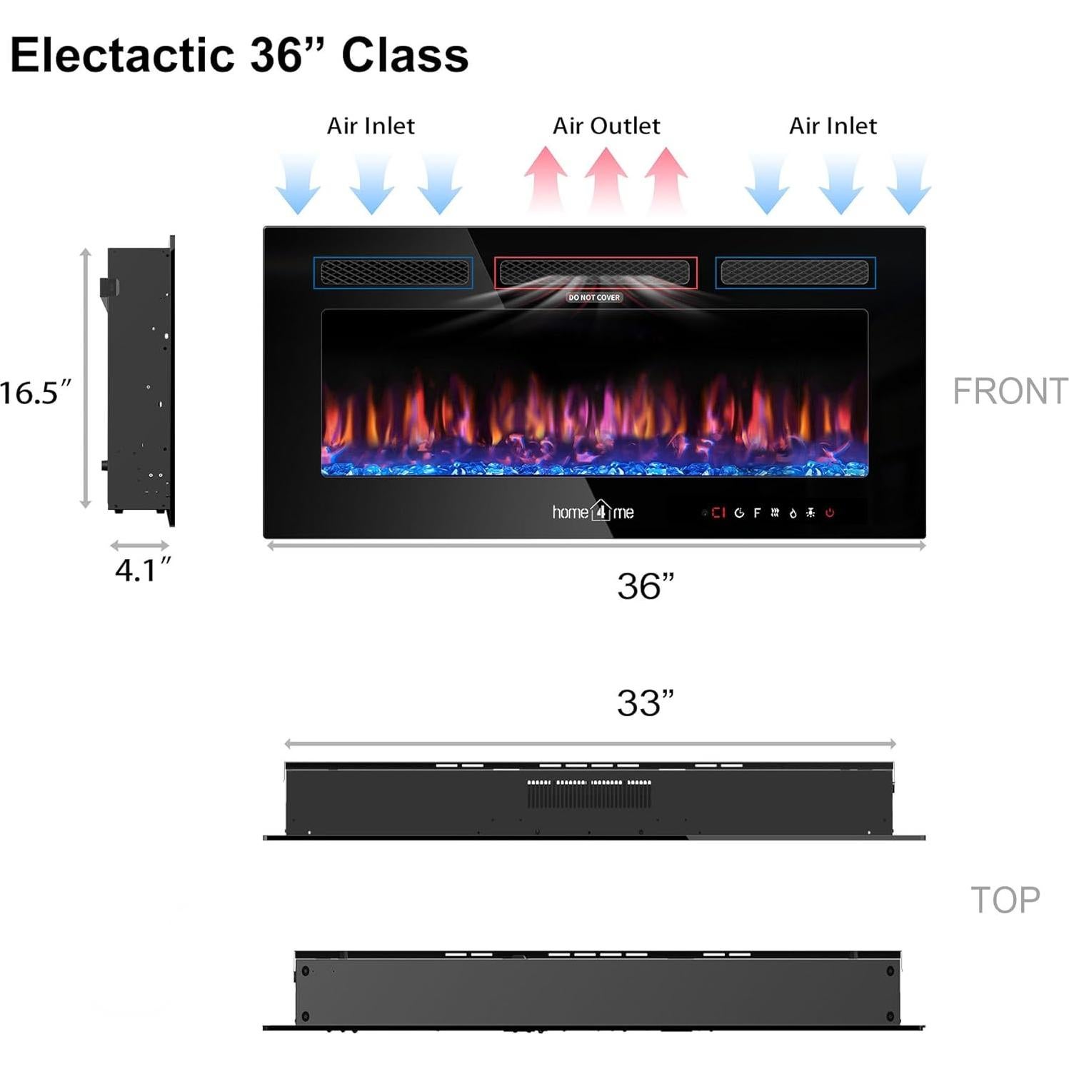 Chimenea Eléctrica Home4me 91.4x43.2cm 750/1500W Ajustable