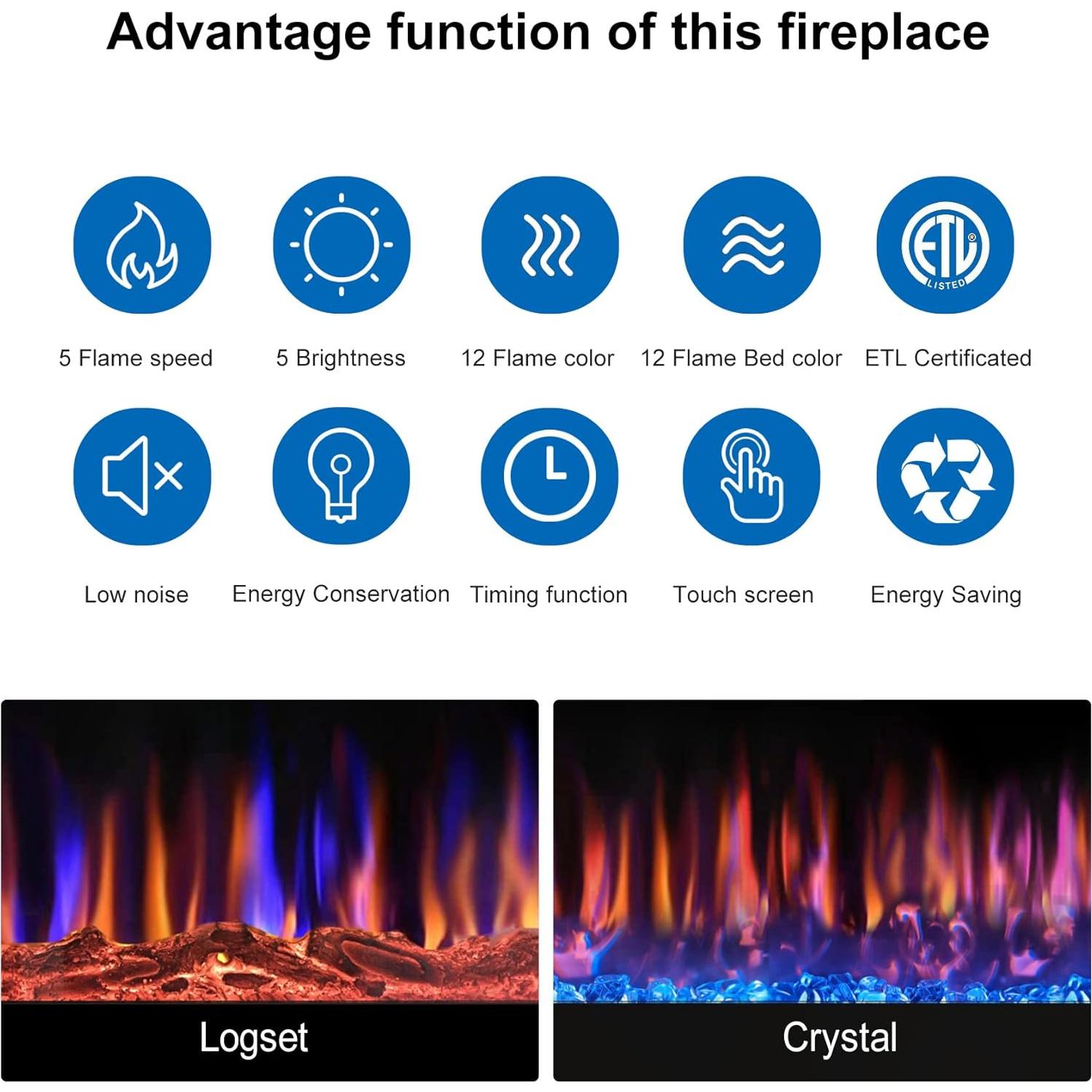Chimenea Eléctrica Home4me 91.4x43.2cm 750/1500W Ajustable