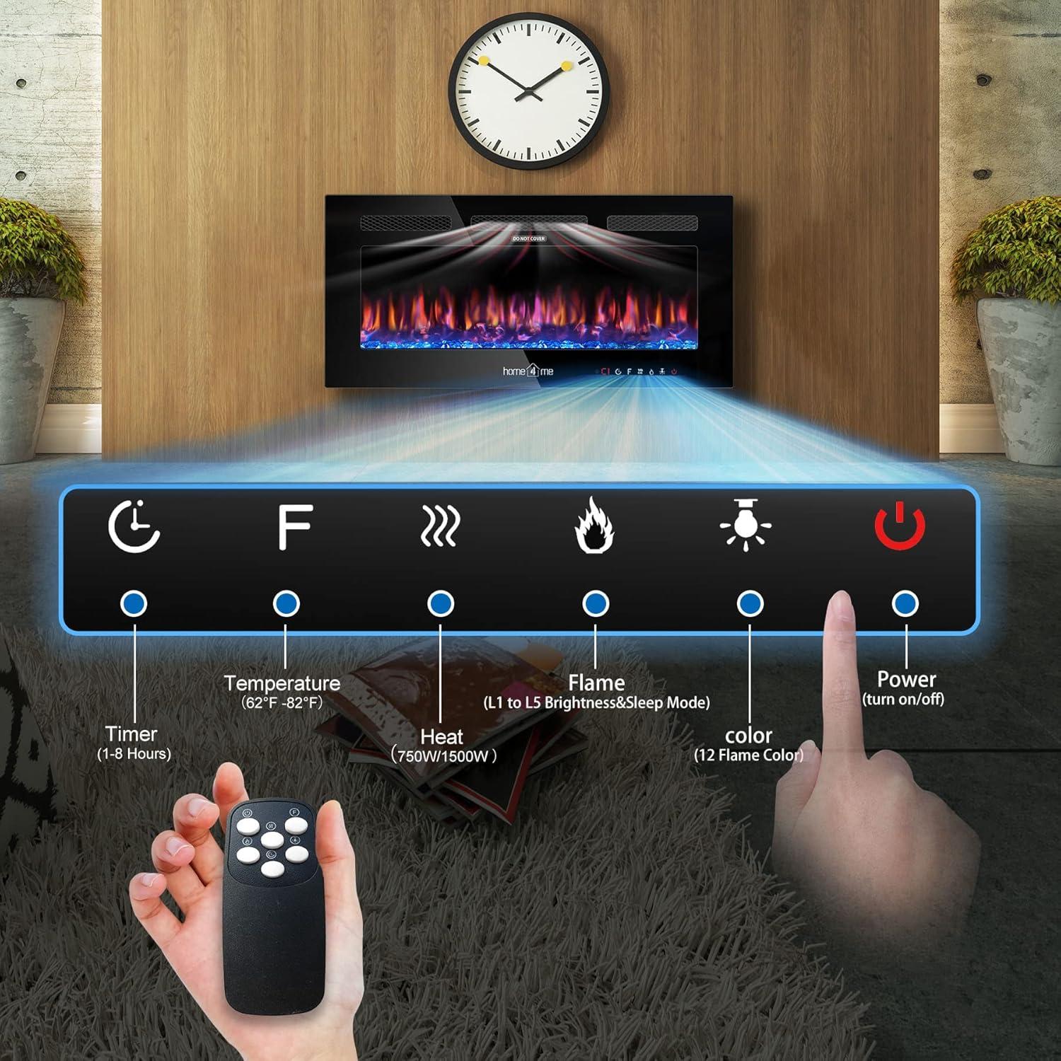 Chimenea Eléctrica Home4me 91.4x43.2cm 750/1500W Ajustable