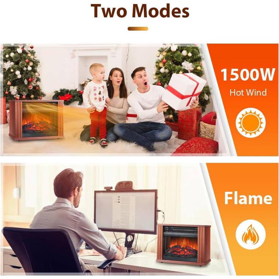 Calentador de Chimenea Eléctrico LifePlus MINI, 1500W, Efecto Llama 3D
