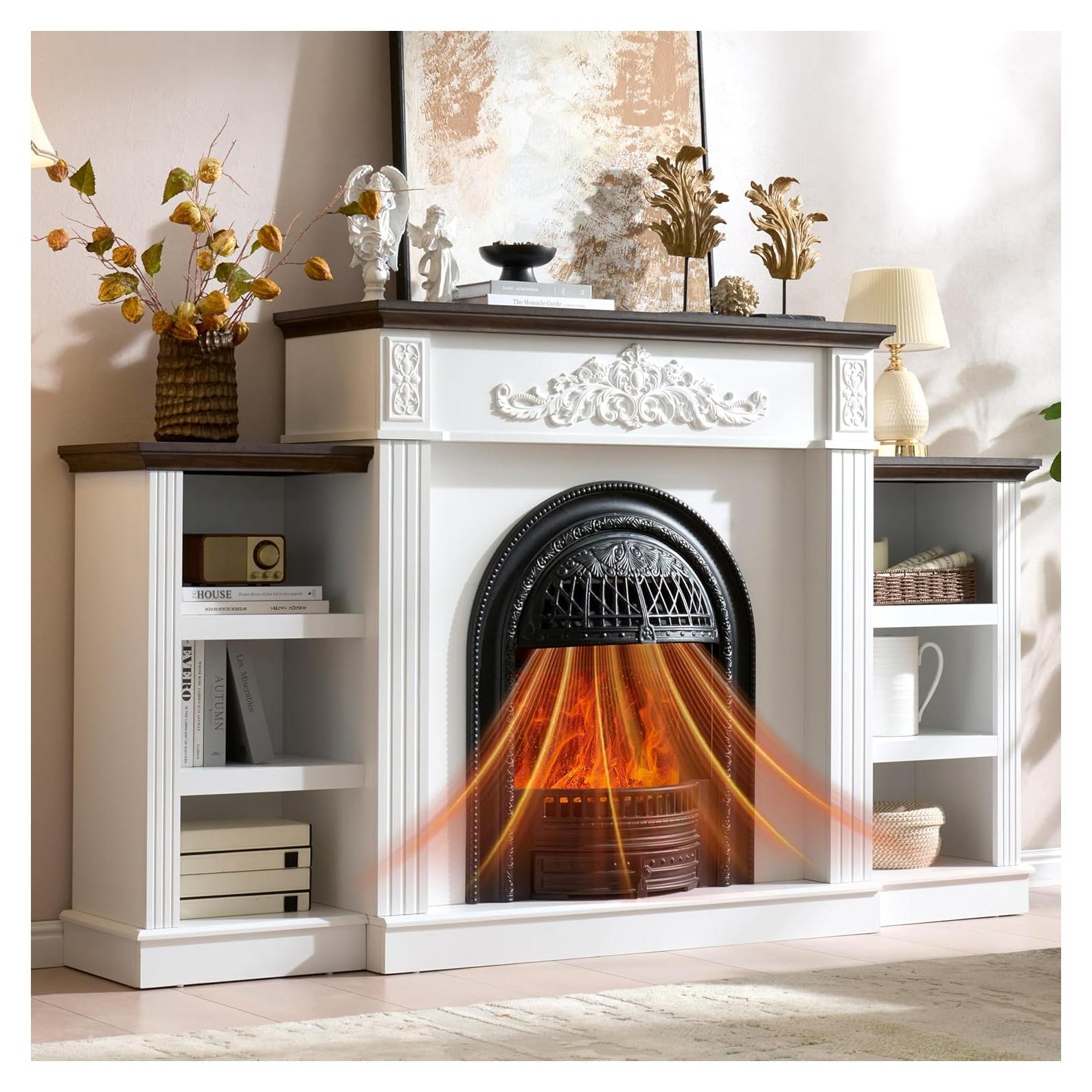 78" Electric Fireplace with Mantel, Electric Fireplace Heater, Fireplaces TV Stand w/Freestanding for TVs Up to 90", 30" Fireplaces Insert Entertainment Center with Realistic 3D Flame for Living Room