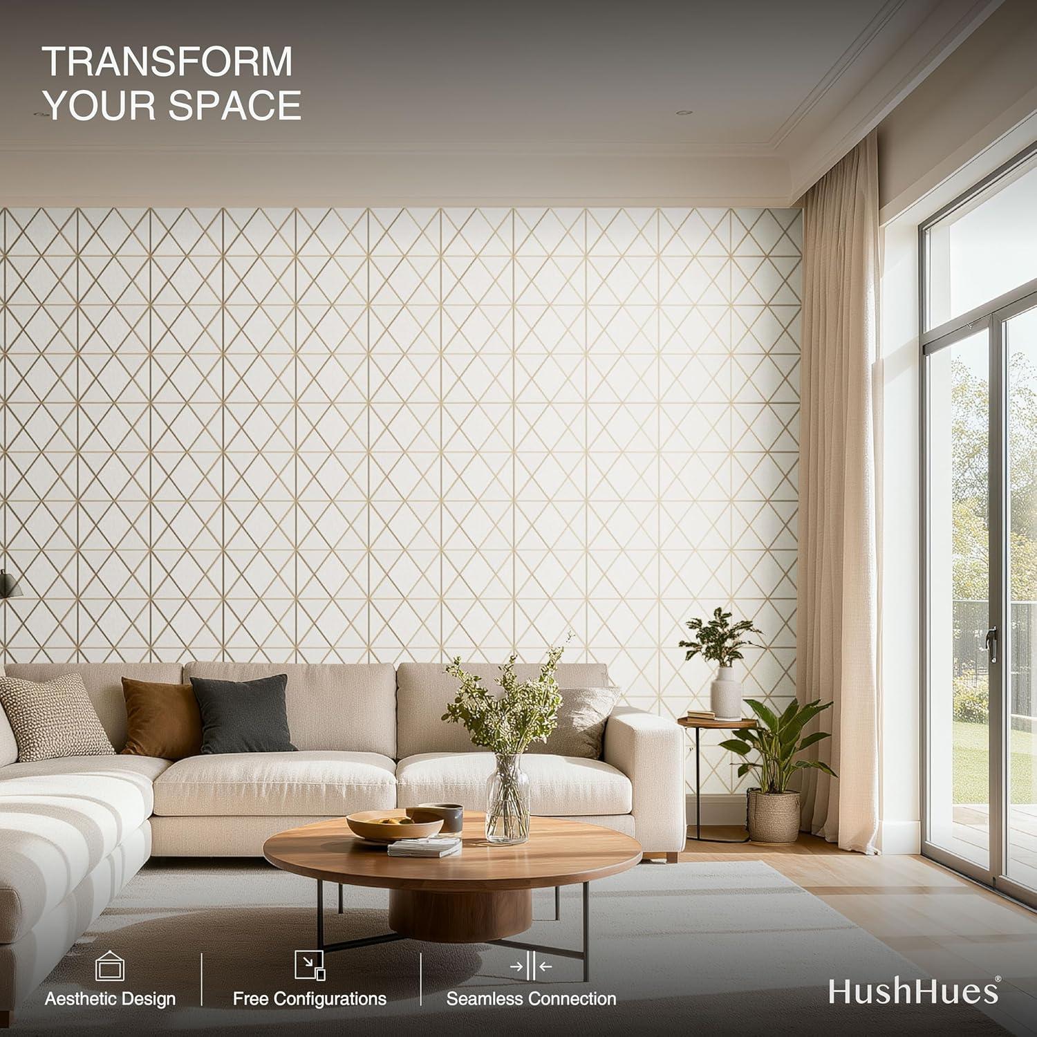 Paquete de 12 Paneles Acústicos 40x30cm Blanco+Camello