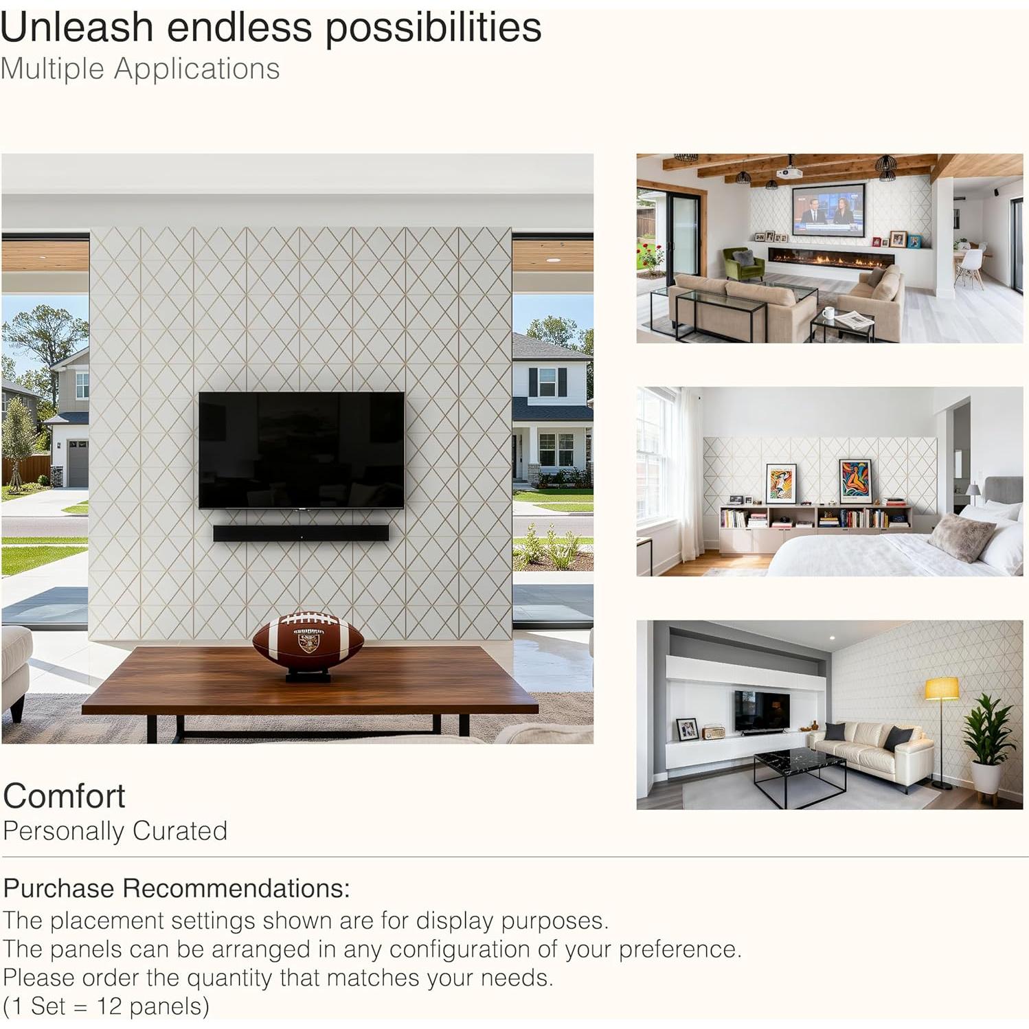 Paquete de 12 Paneles Acústicos 40x30cm Blanco+Camello