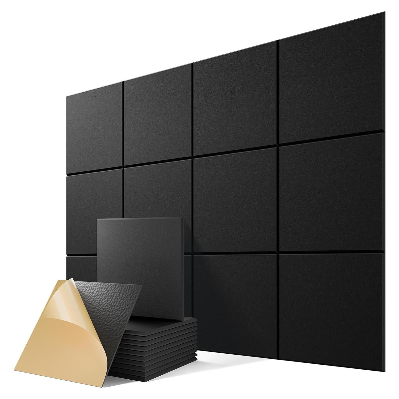 Paquete de 12 Paneles Acústicos Autoadhesivos 30x30 cm - Negro