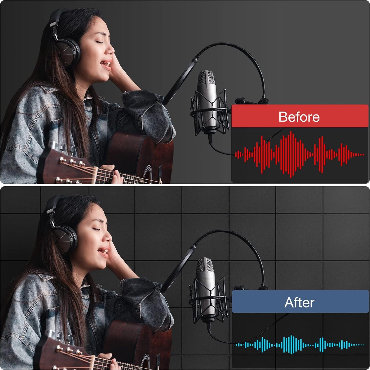 Paquete de 12 Paneles Acústicos Autoadhesivos 30x30 cm - Negro