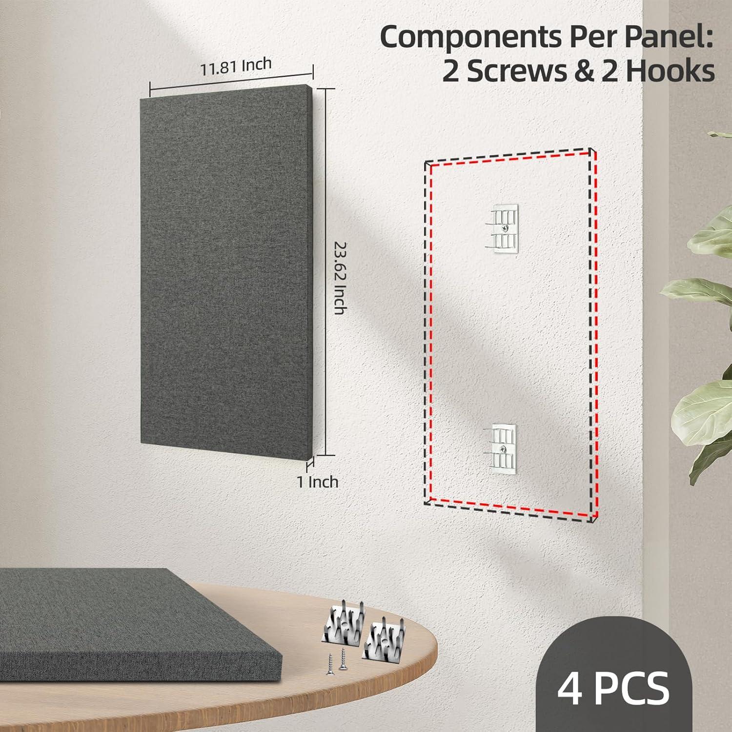 Paneles Acústicos Art3dwall 4 PCS 61x30.5cm Aislantes Sonido Gris