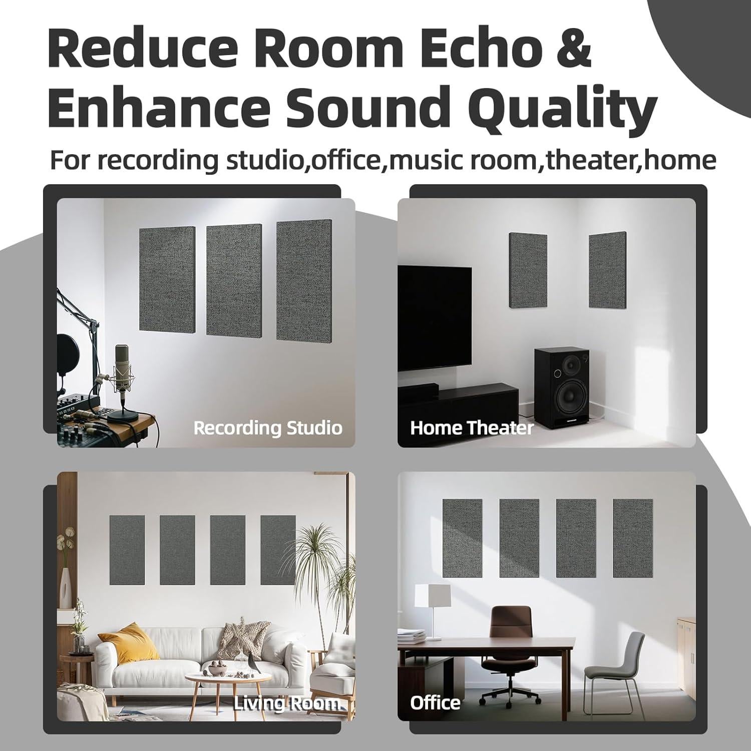 Paneles Acústicos Art3dwall 4 PCS 61x30.5cm Aislantes Sonido Gris