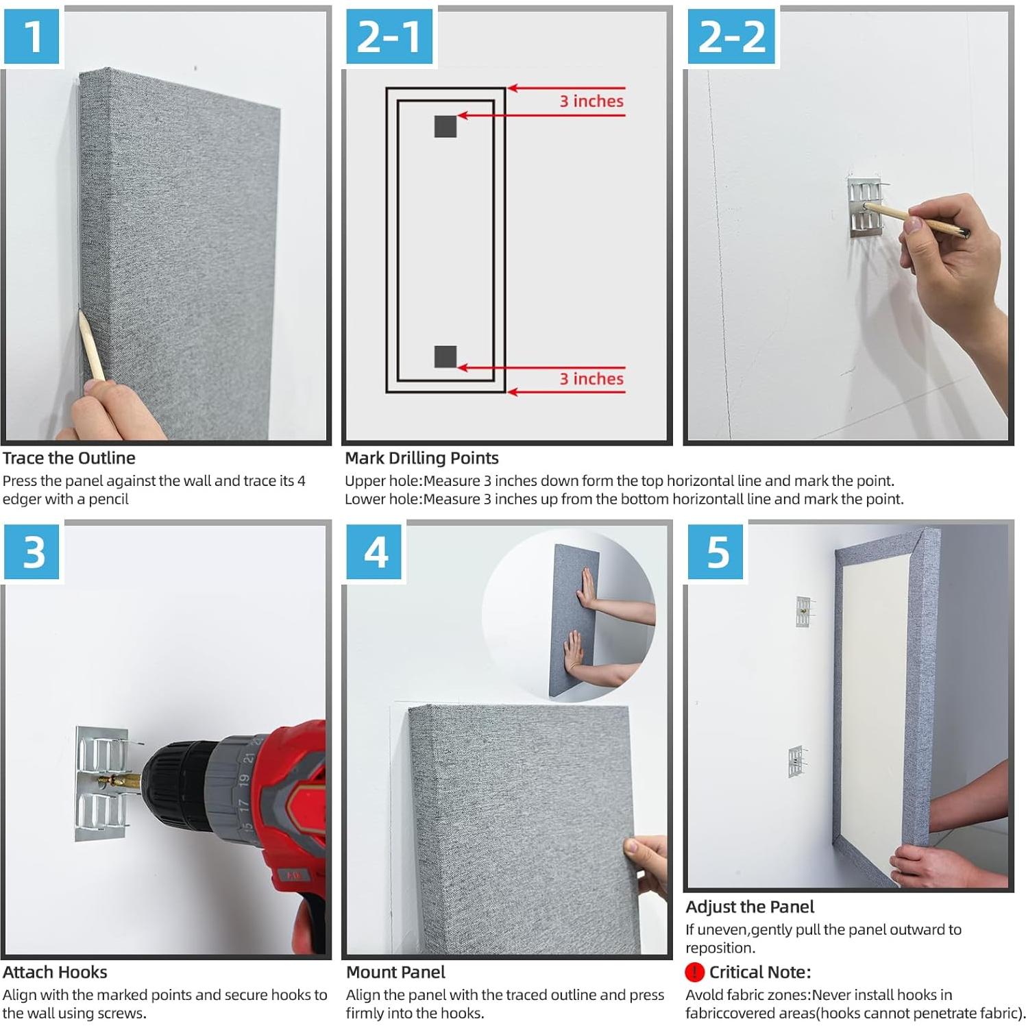 Paneles Acústicos Art3dwall 4 PCS 61x30.5cm Aislantes Sonido Gris