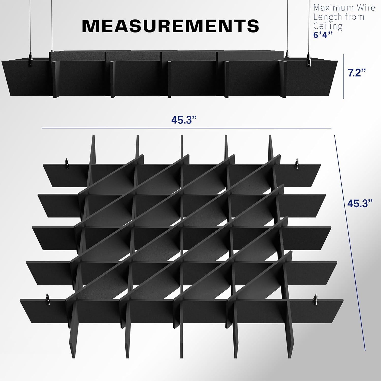 Panel Acústico de Techo VIVO 114.6x114.6cm Negro PP-CW02B