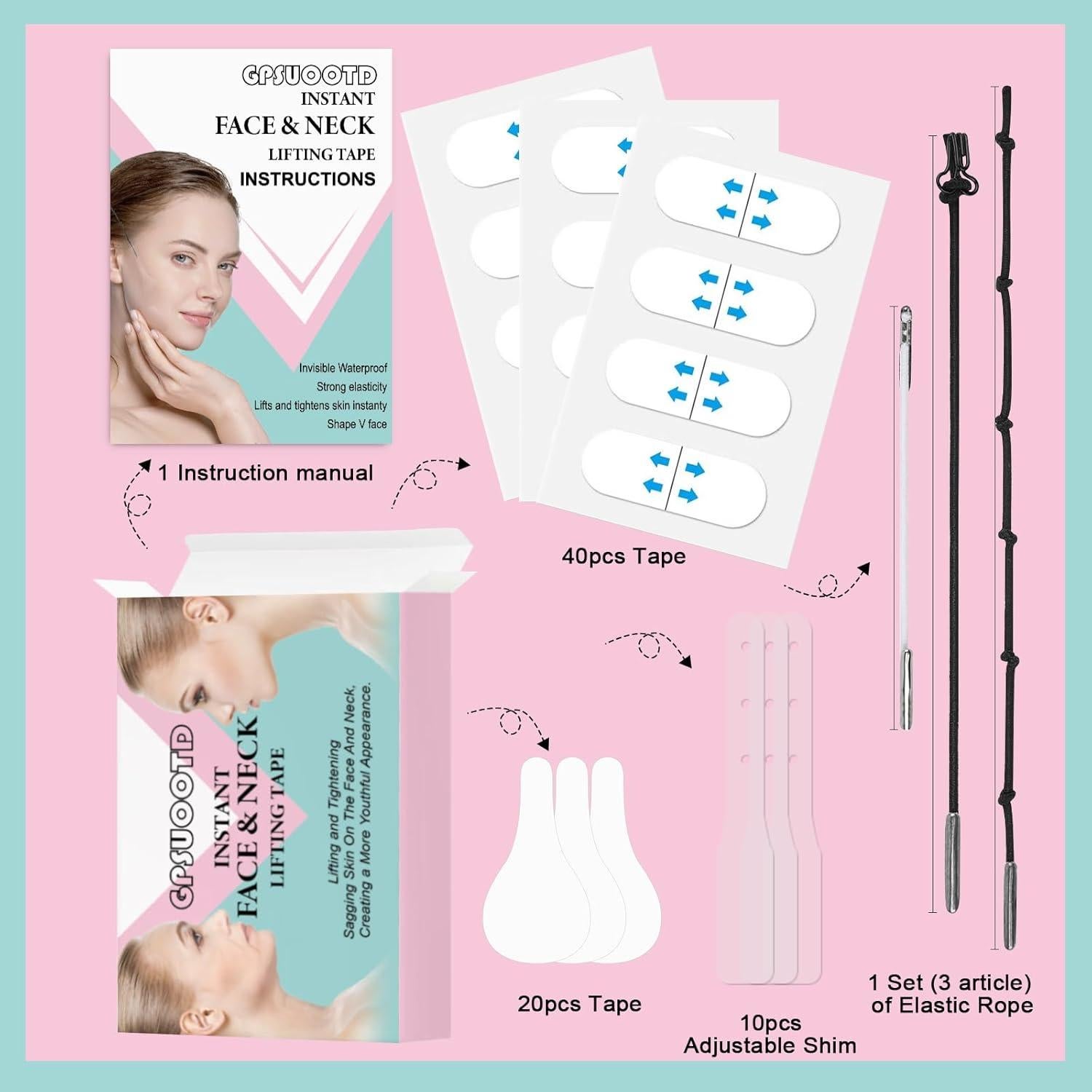 Cintas para Levantar la Cara Gpsuootd - 60 Pcs Parches Desechables