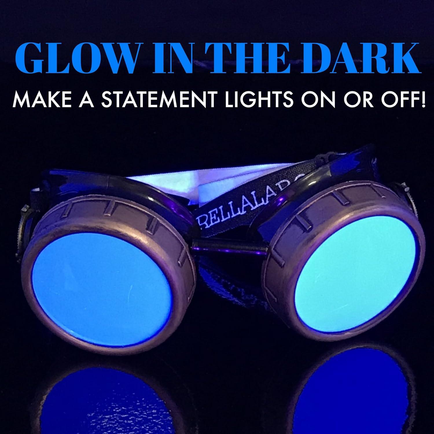 Gafas Steampunk Victoriano Azul Neón con Lentes de Difracción